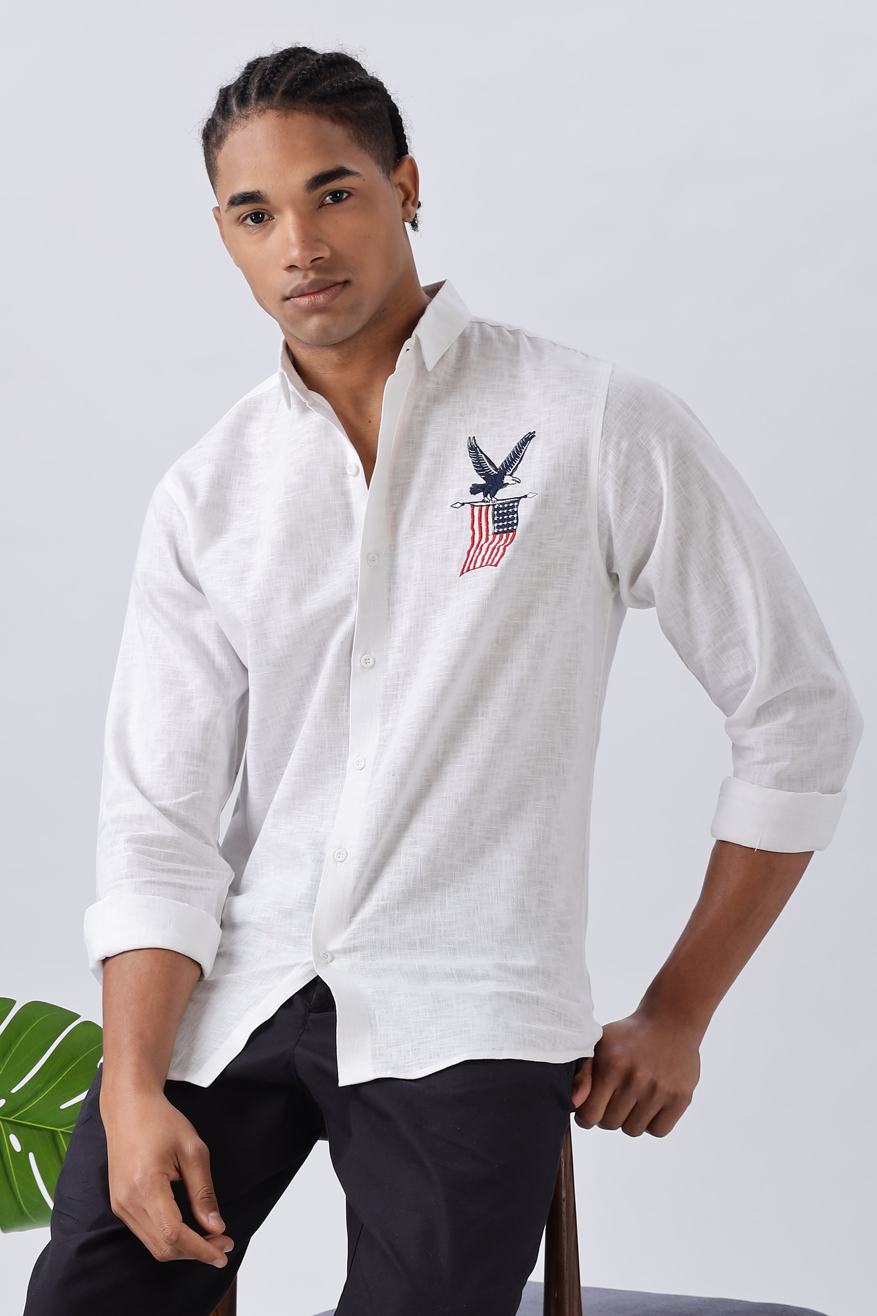 American Bald Eagle Embroidery White Shirt