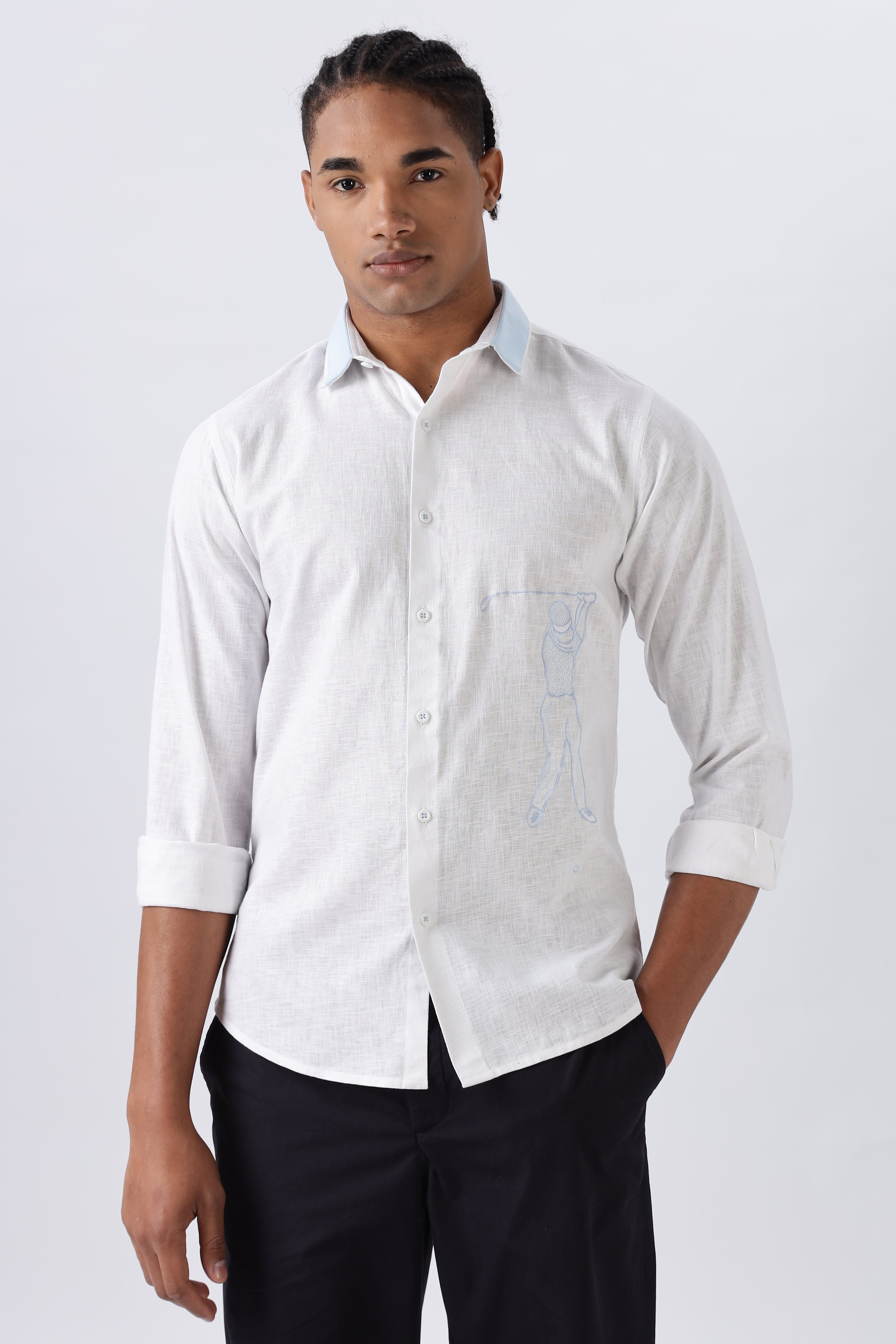 Palm Springs Golf Contrast Collar Embroidery White Shirt