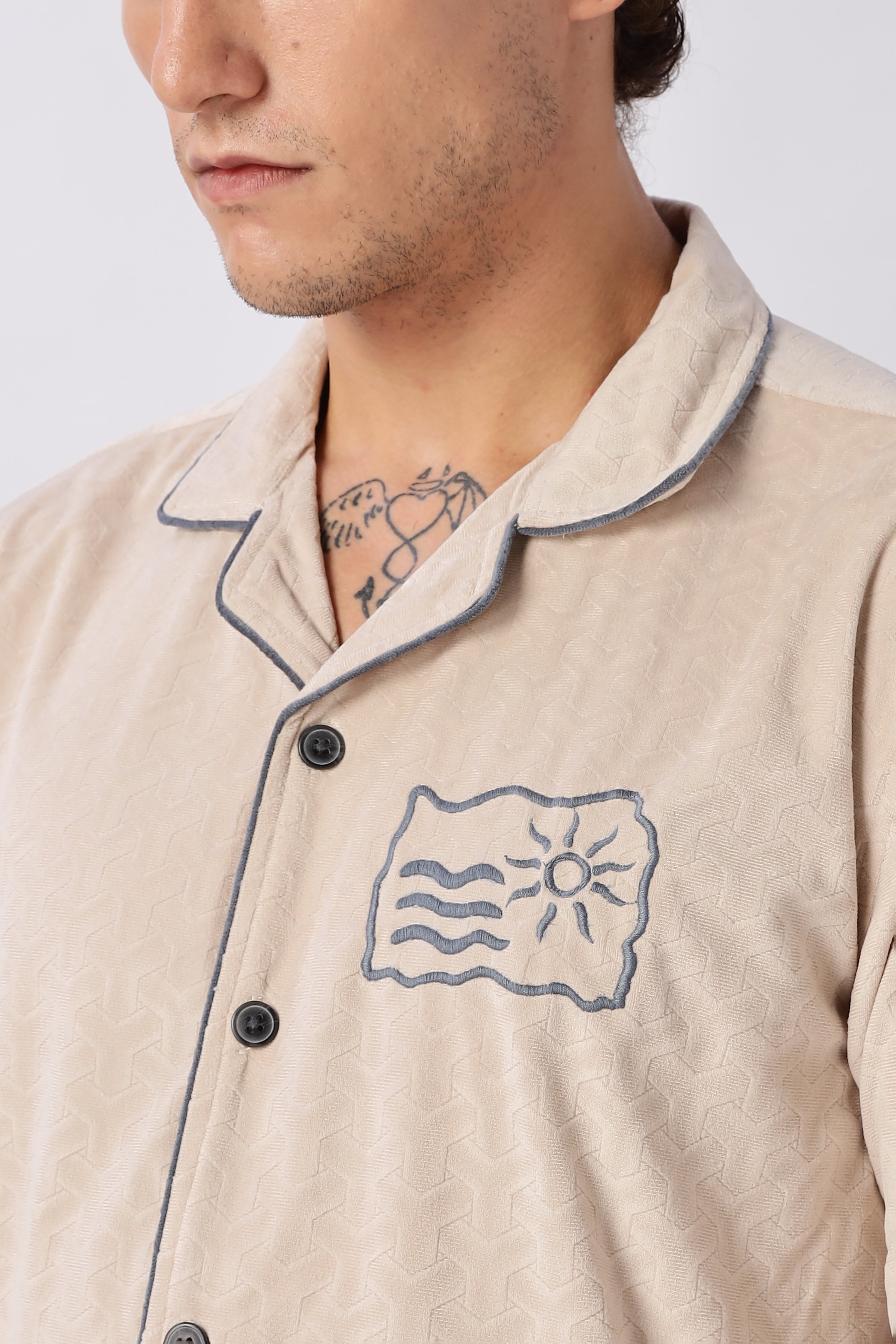Sand Script Embroidered Shirt