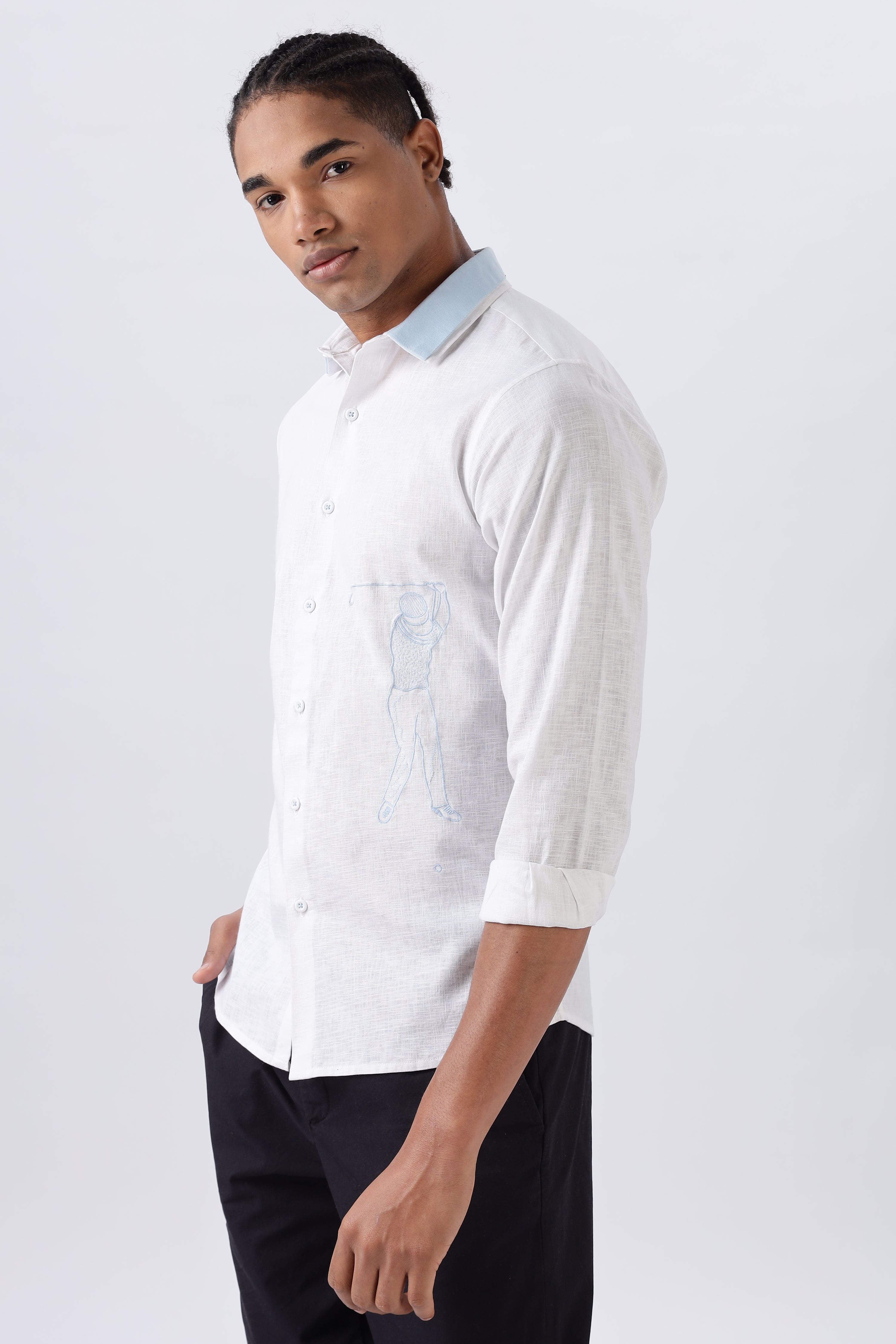 Palm Springs Golf Contrast Collar Embroidery Shirt