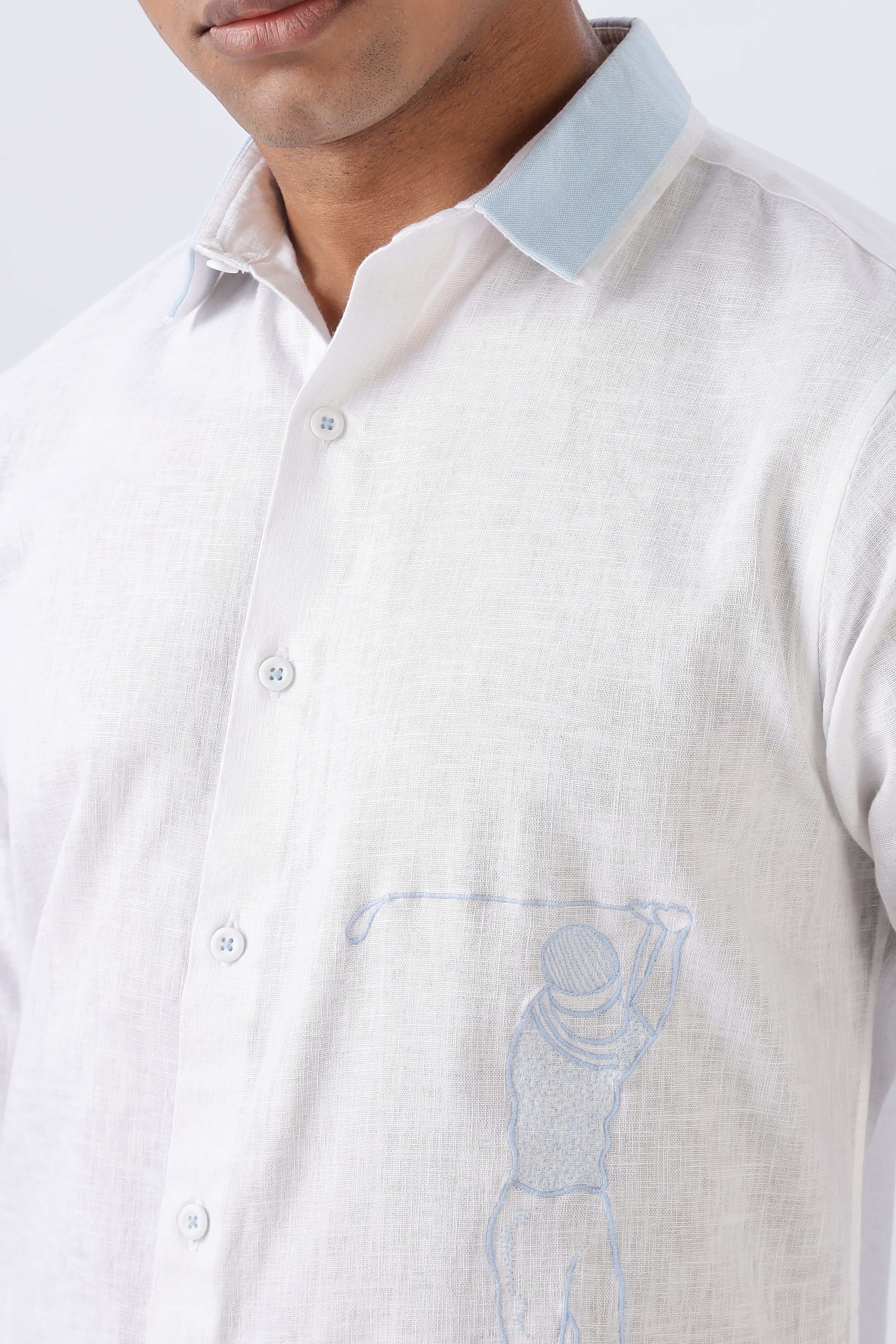 Palm Springs Golf Contrast Collar Embroidery White Shirt
