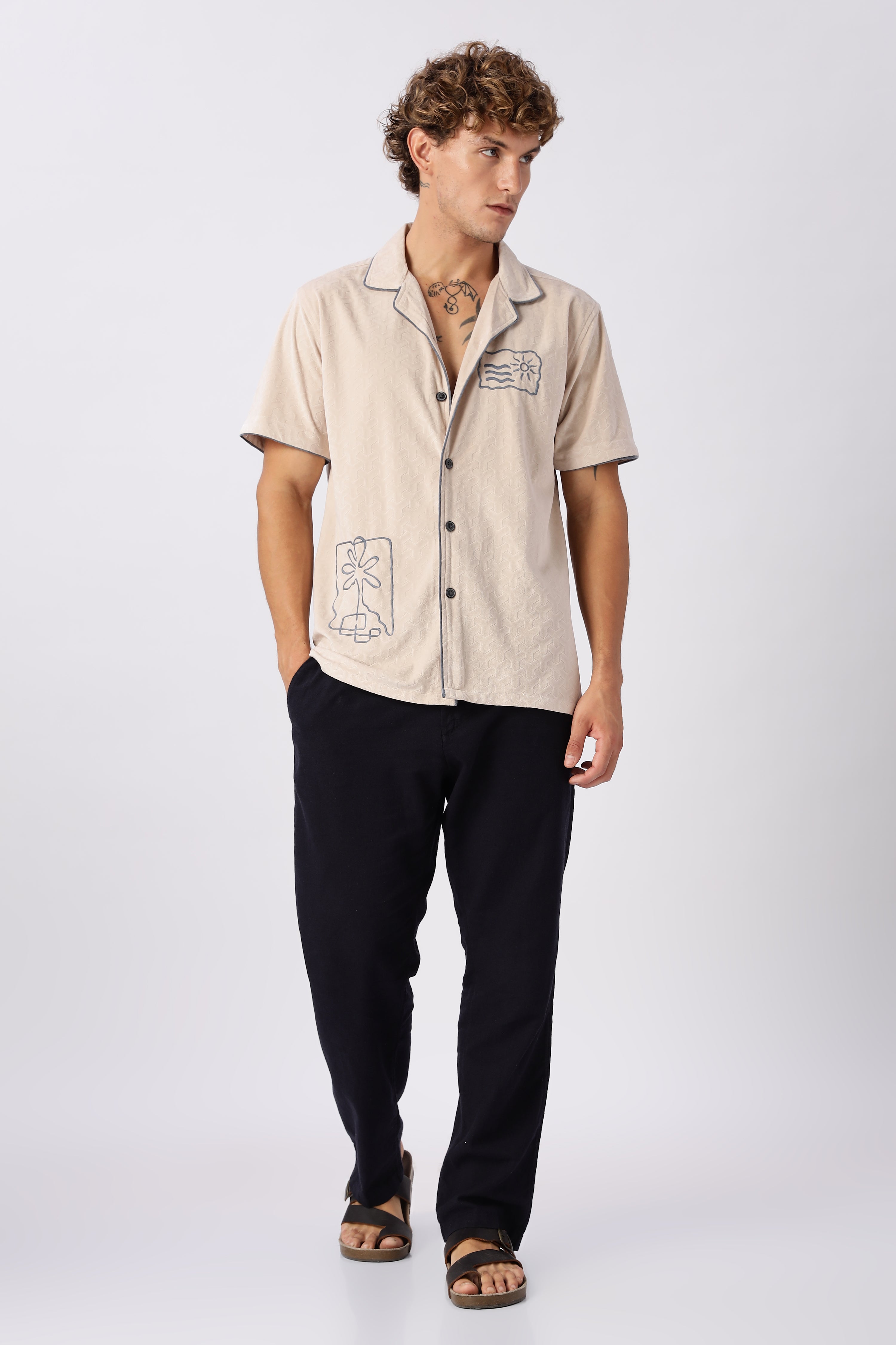 Sand Script Embroidered Shirt