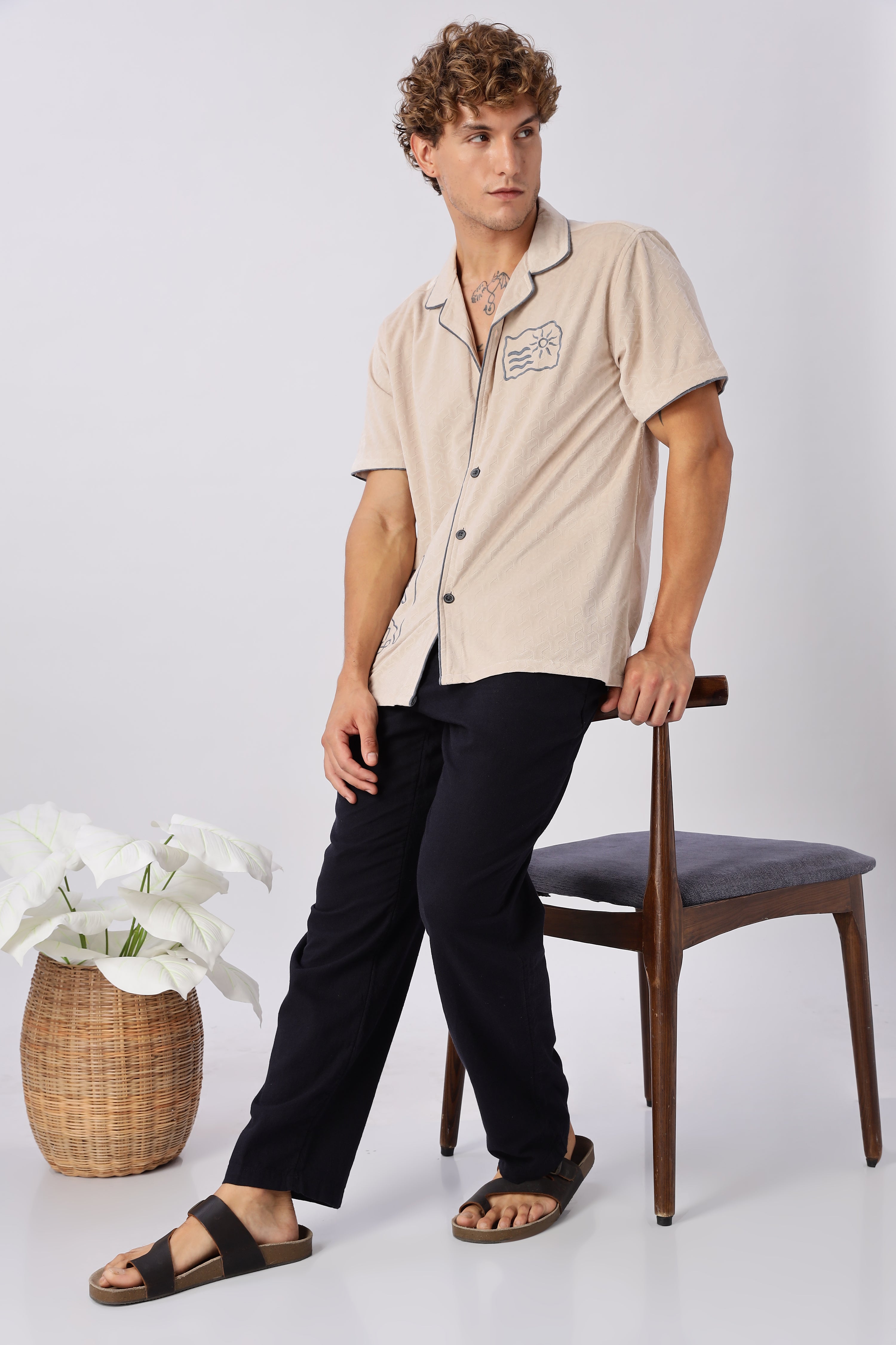 Sand Script Embroidered Shirt