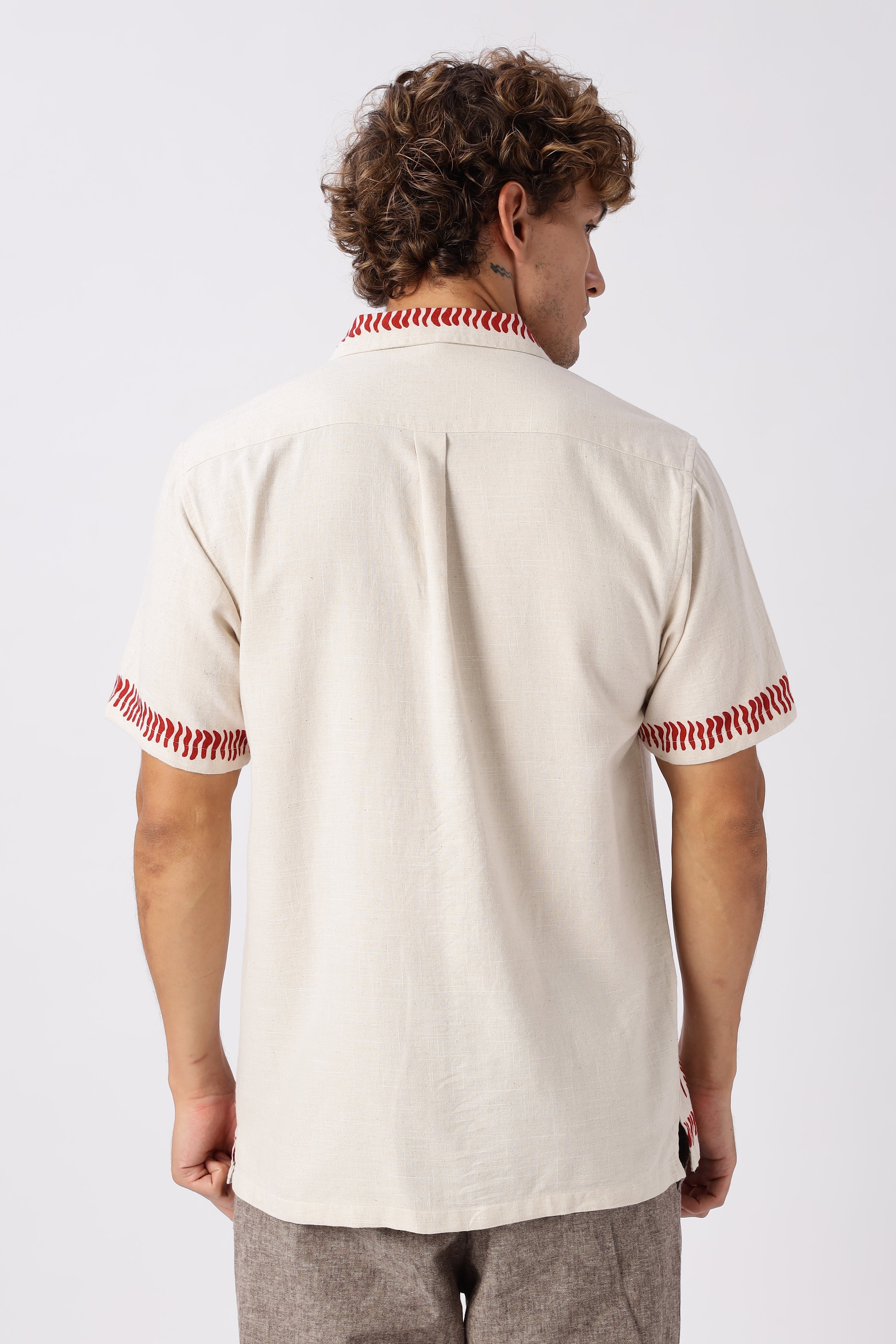 Red Dune Embroidered Linen Shirt