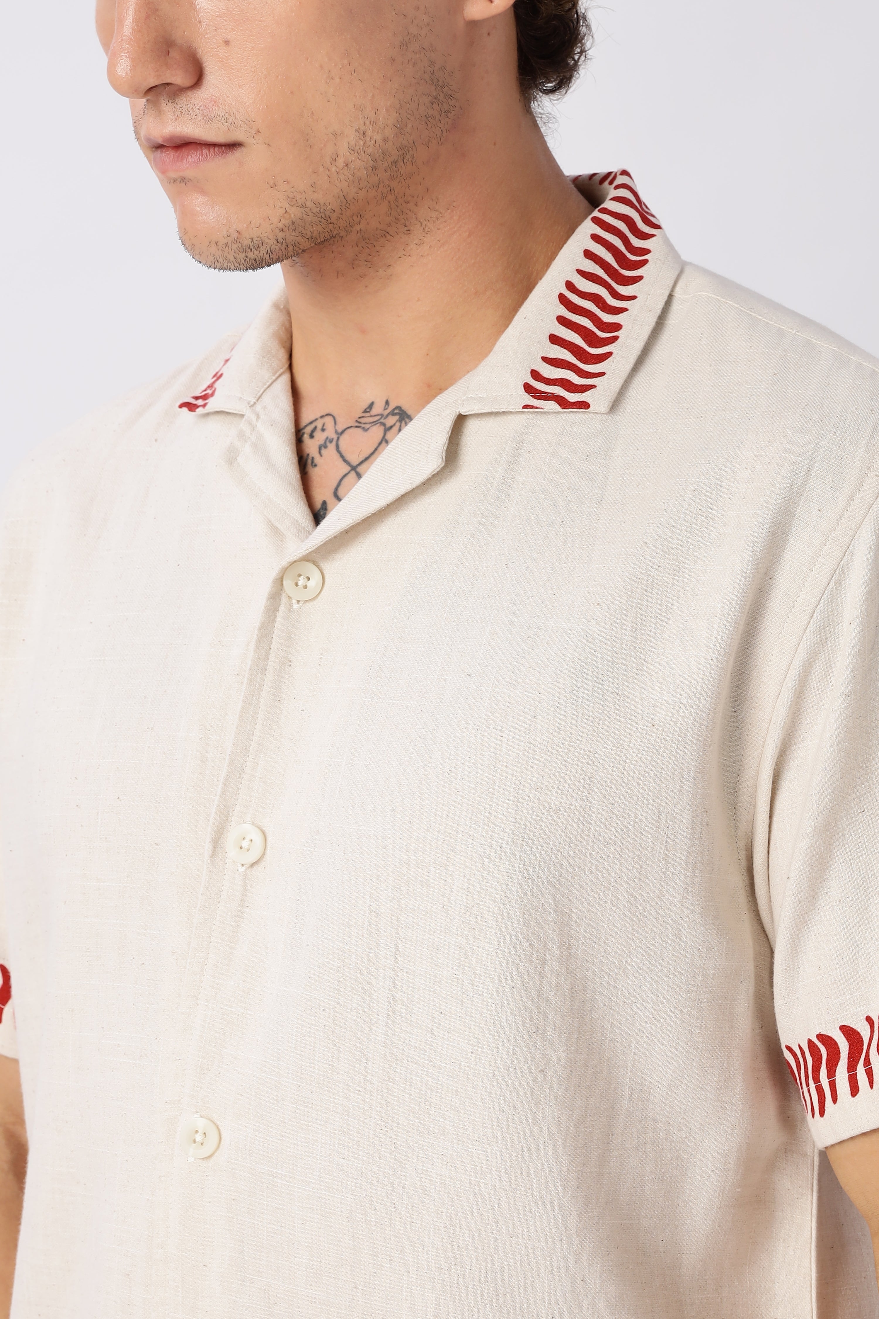 Red Dune Embroidered Linen Shirt