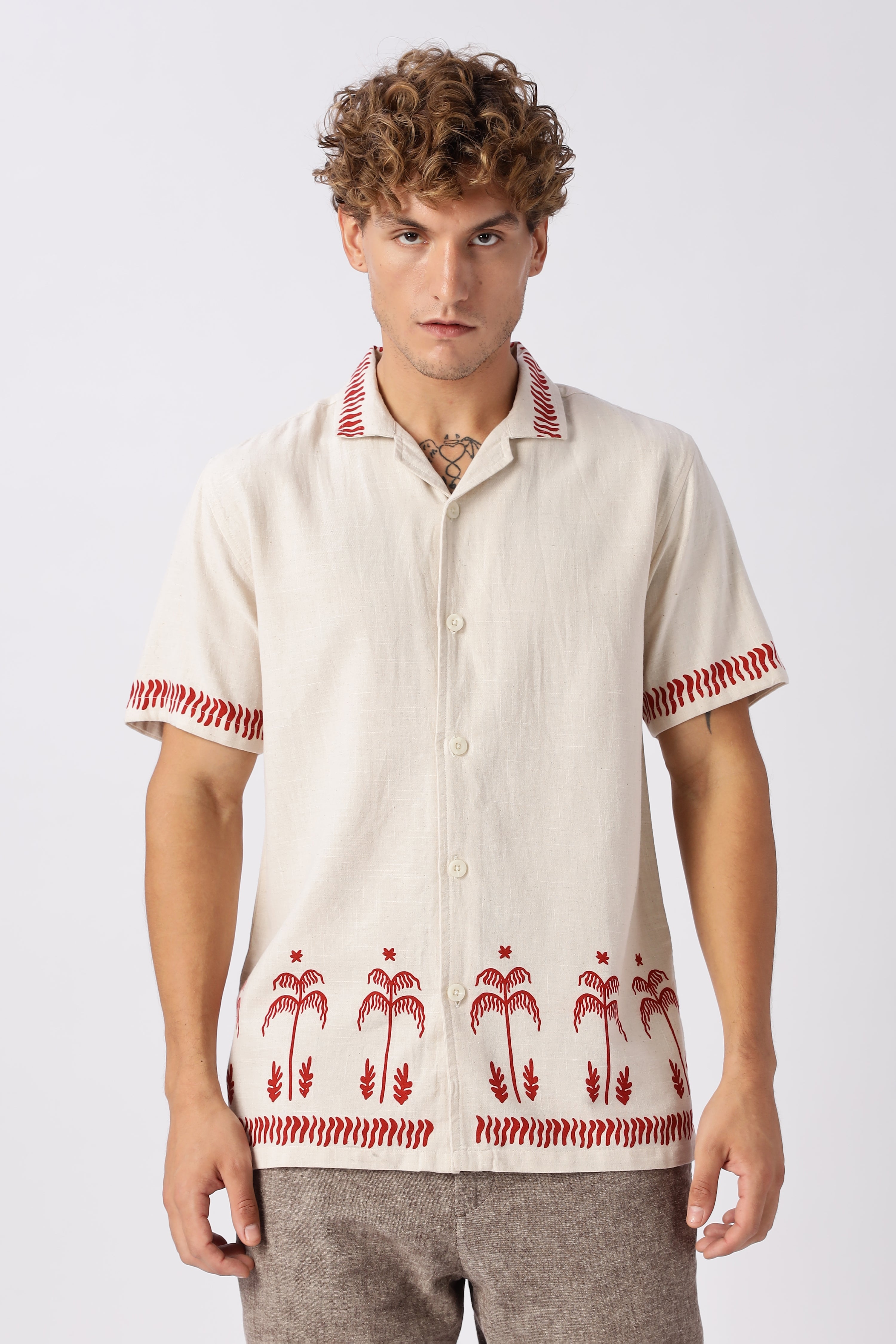 Red Dune Embroidered Linen Shirt
