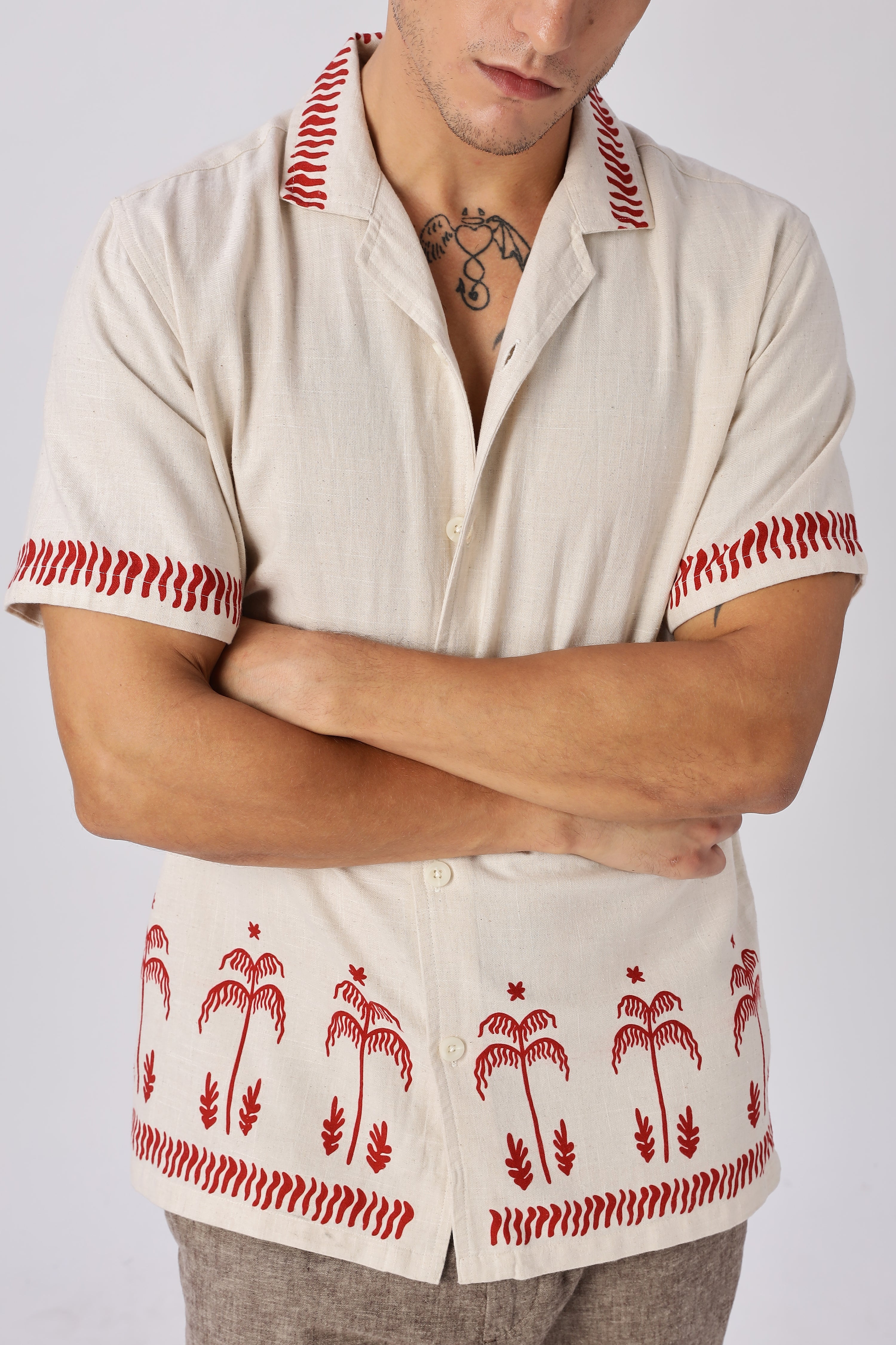 Red Dune Embroidered Linen Shirt
