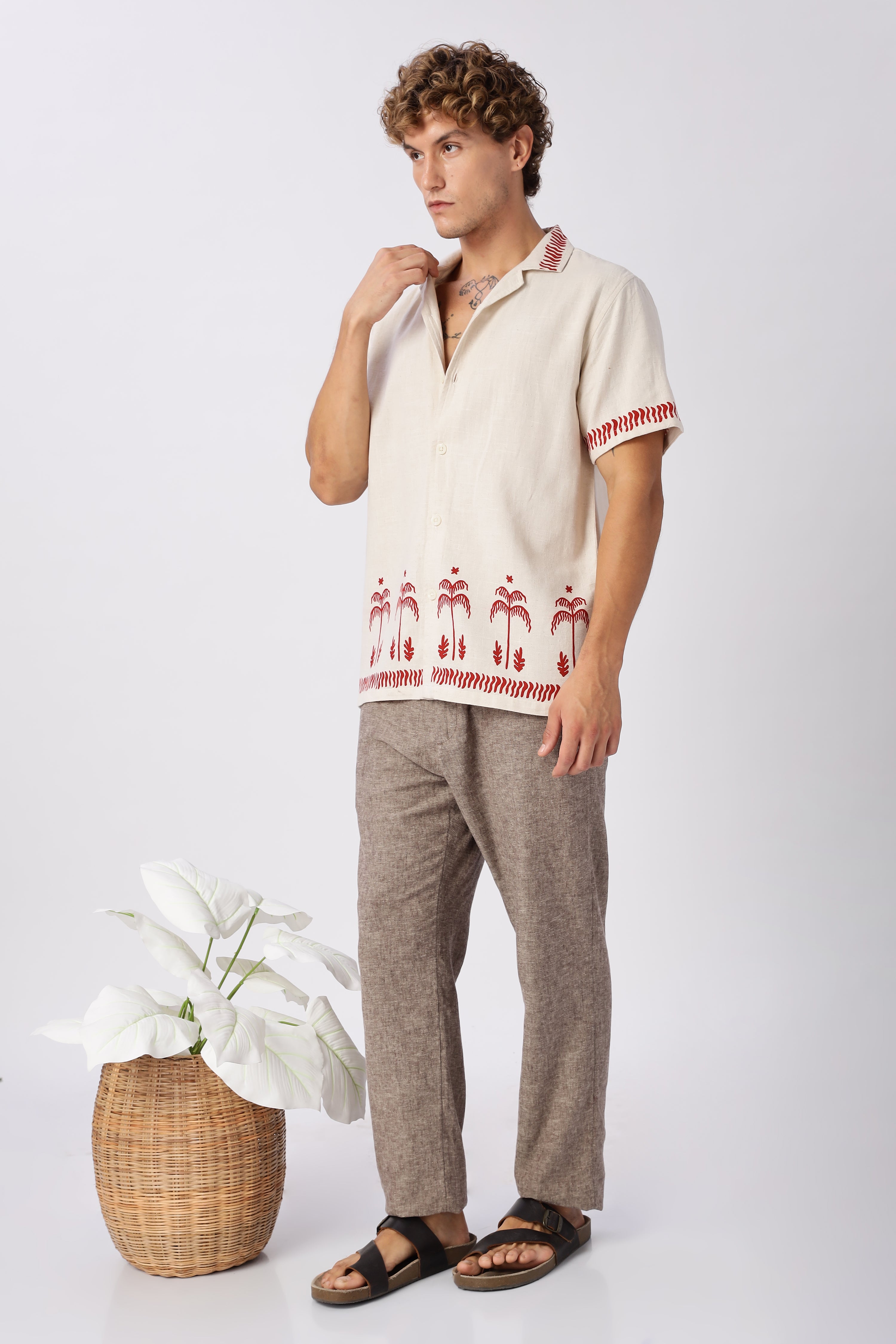 Red Dune Embroidered Linen Shirt
