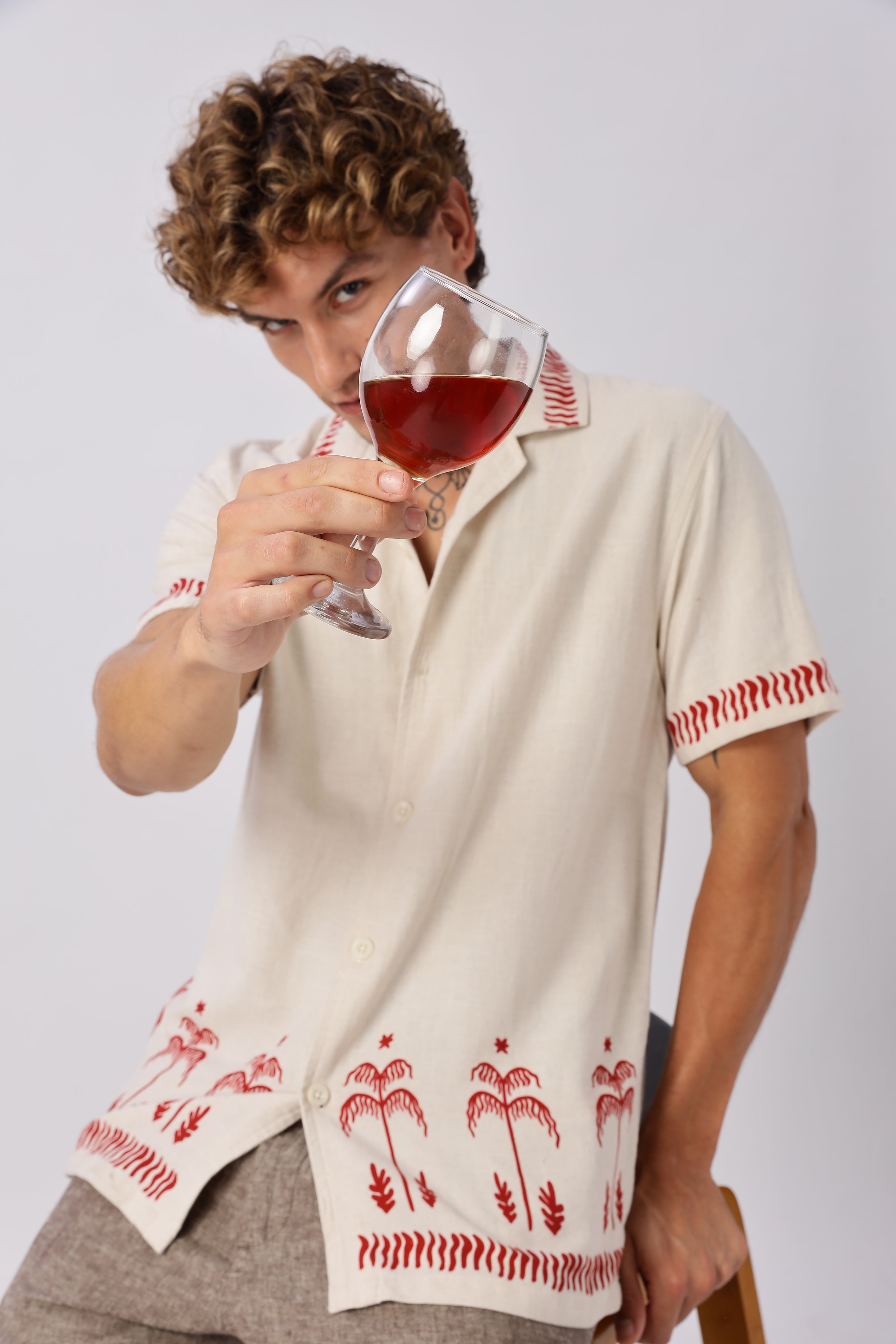 Red Dune Embroidered Linen Shirt