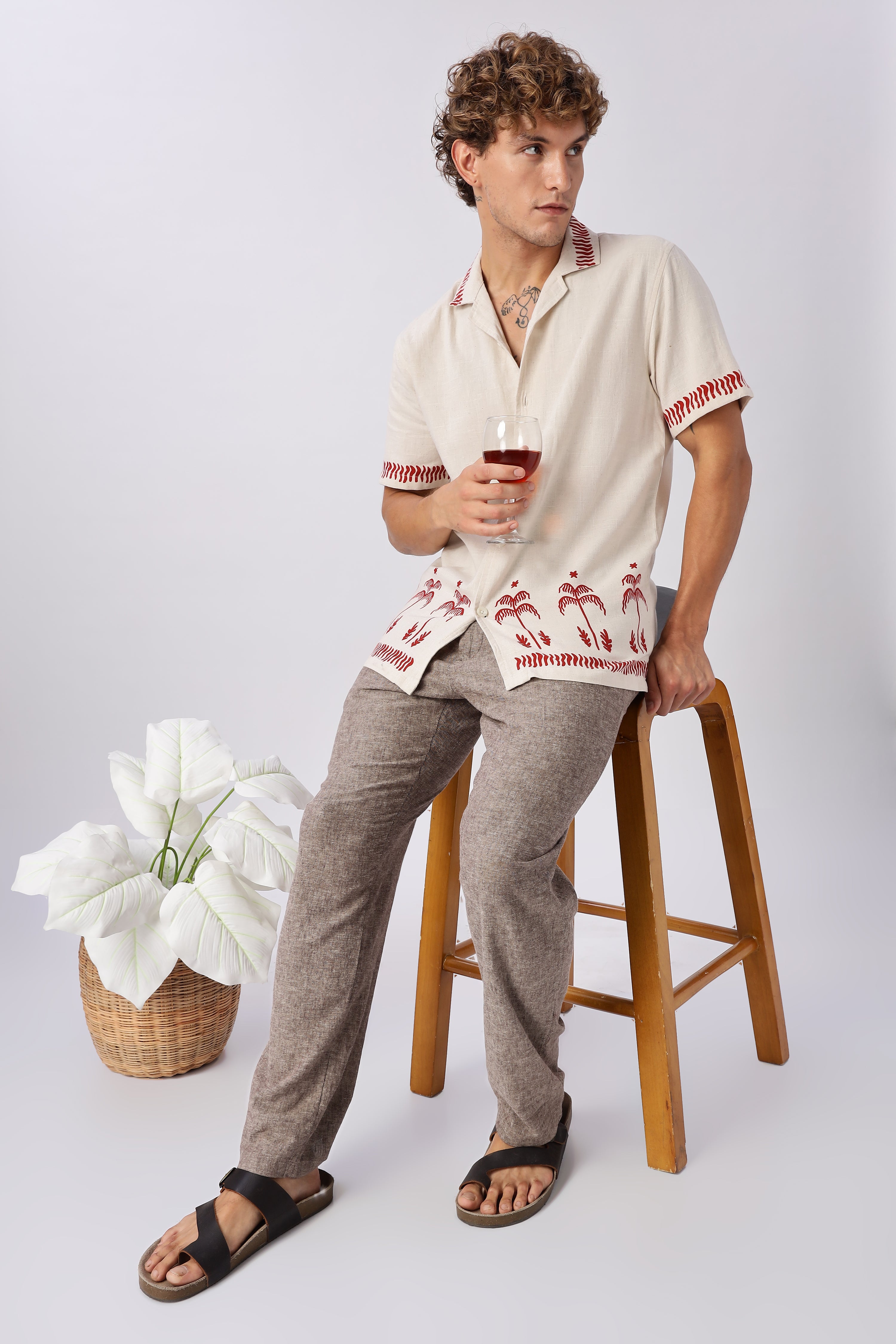 Red Dune Embroidered Linen Shirt