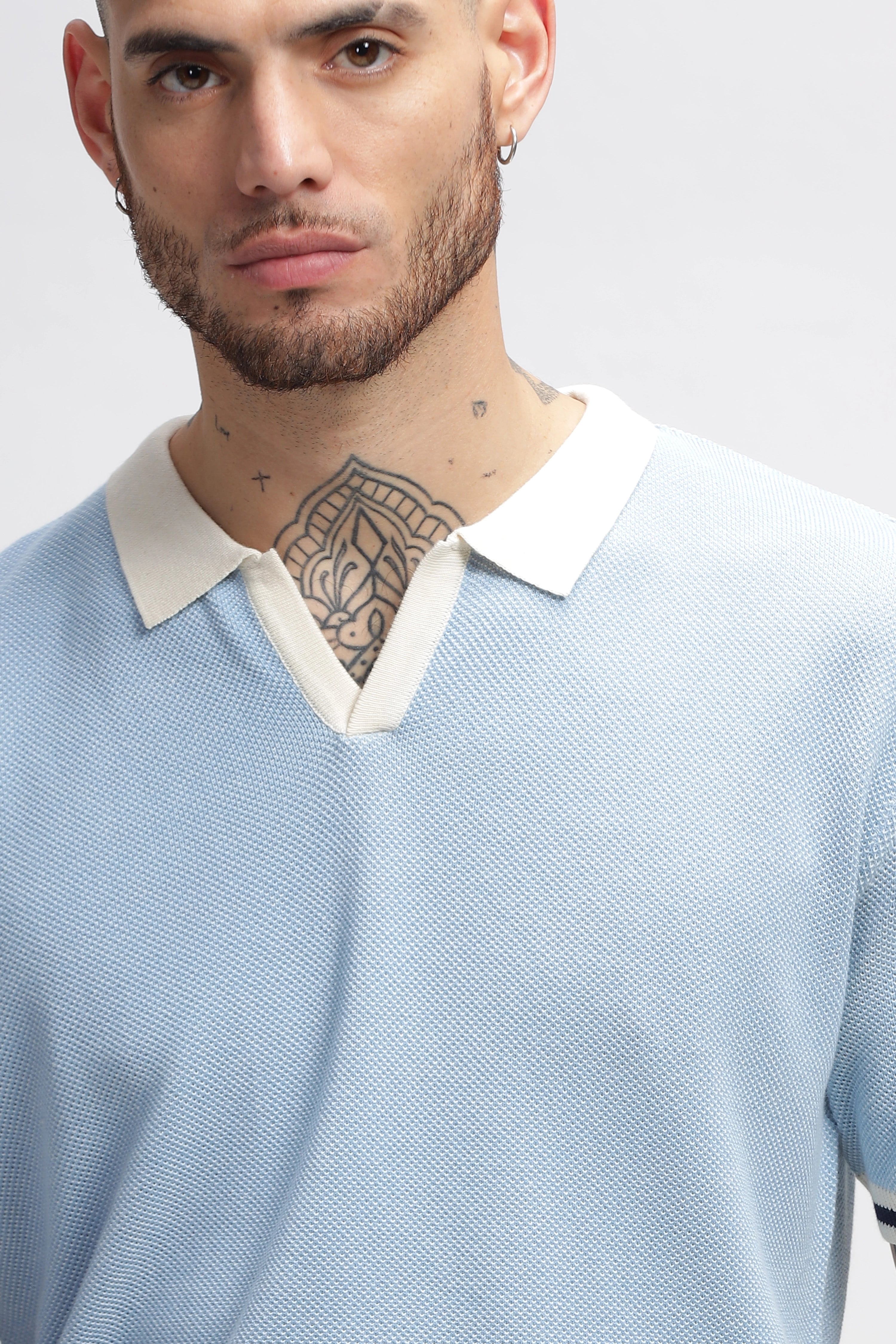 Baby Blue Contrast Tipping Polos