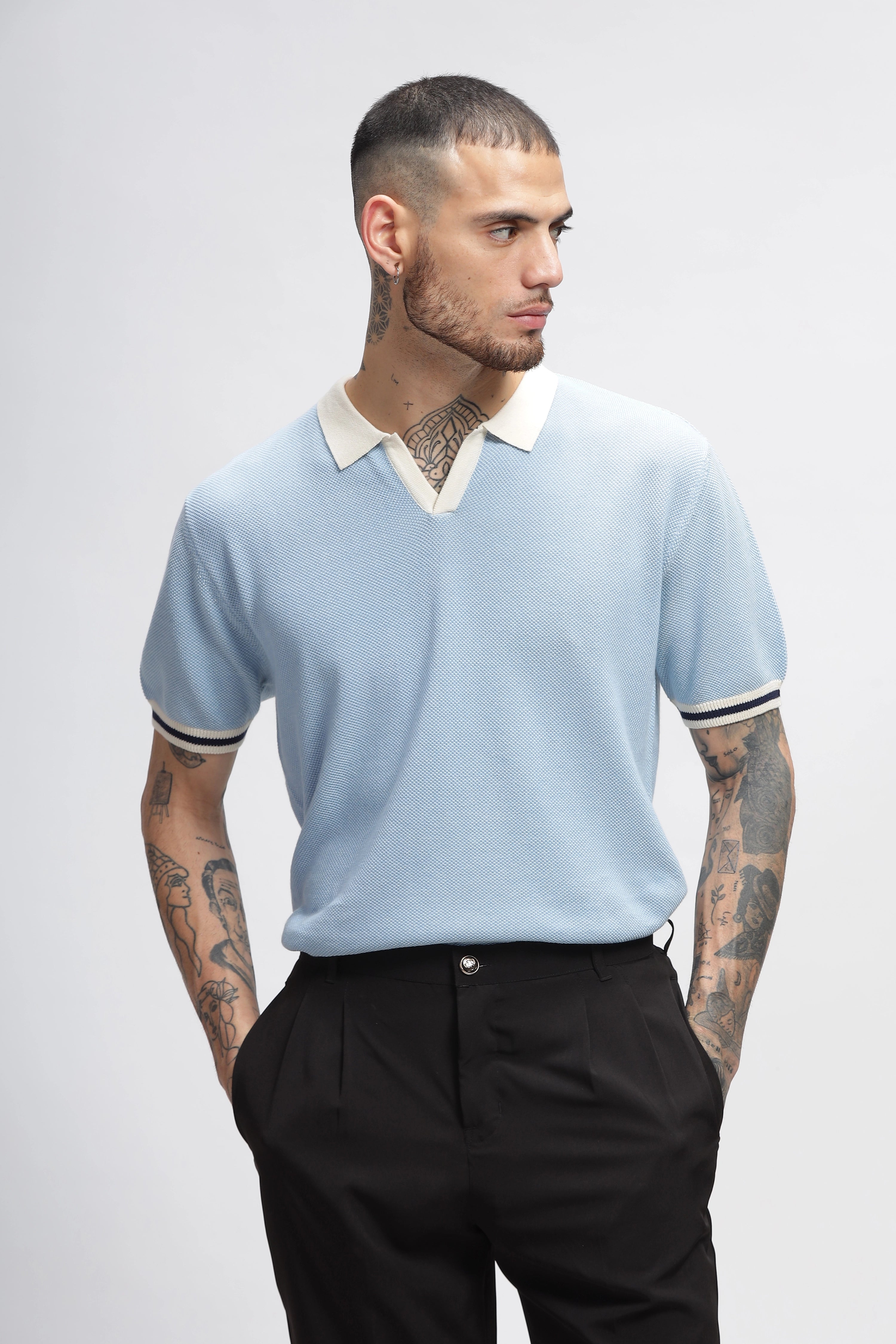 Baby Blue Contrast Tipping Polos
