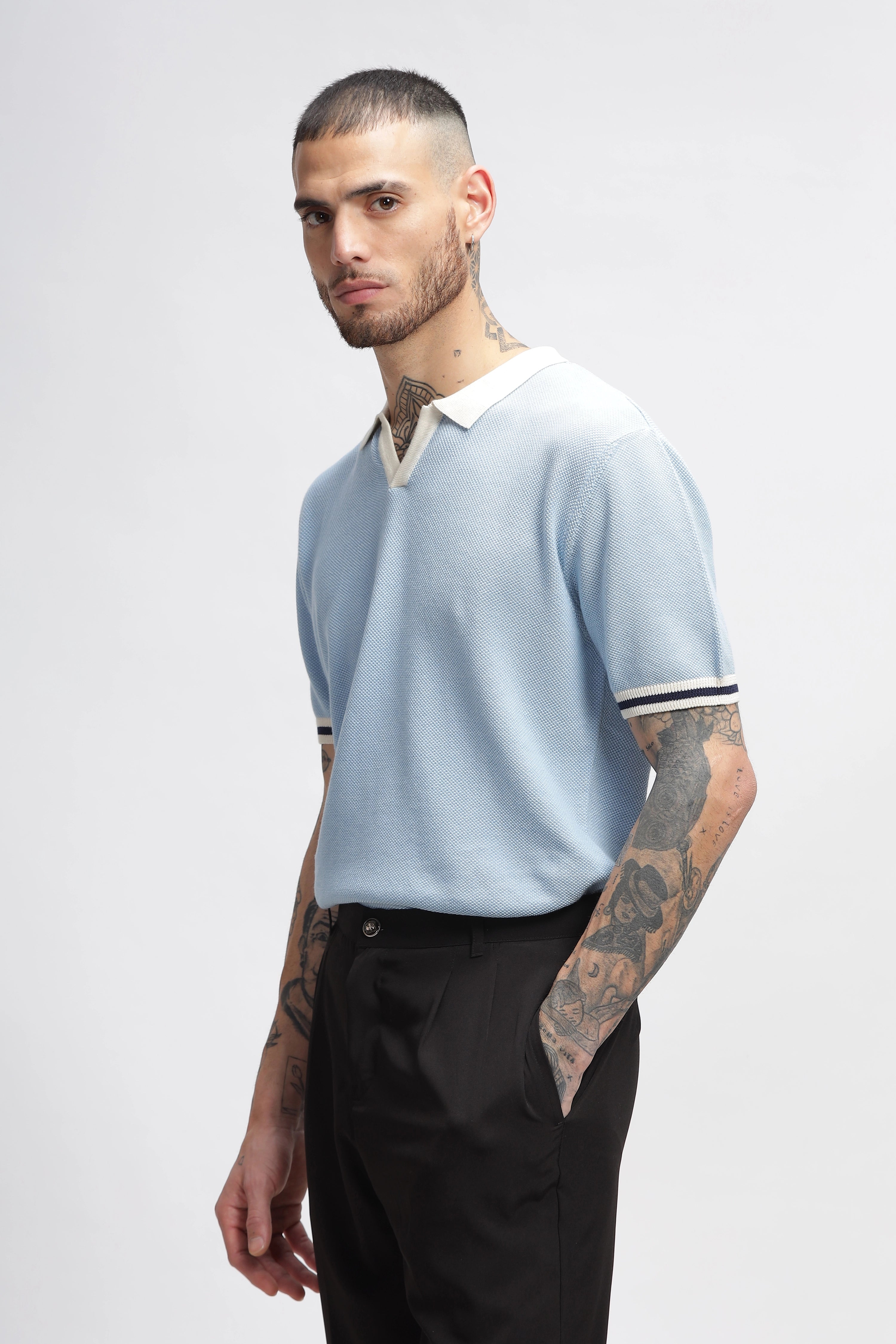 Baby Blue Contrast Tipping Polos