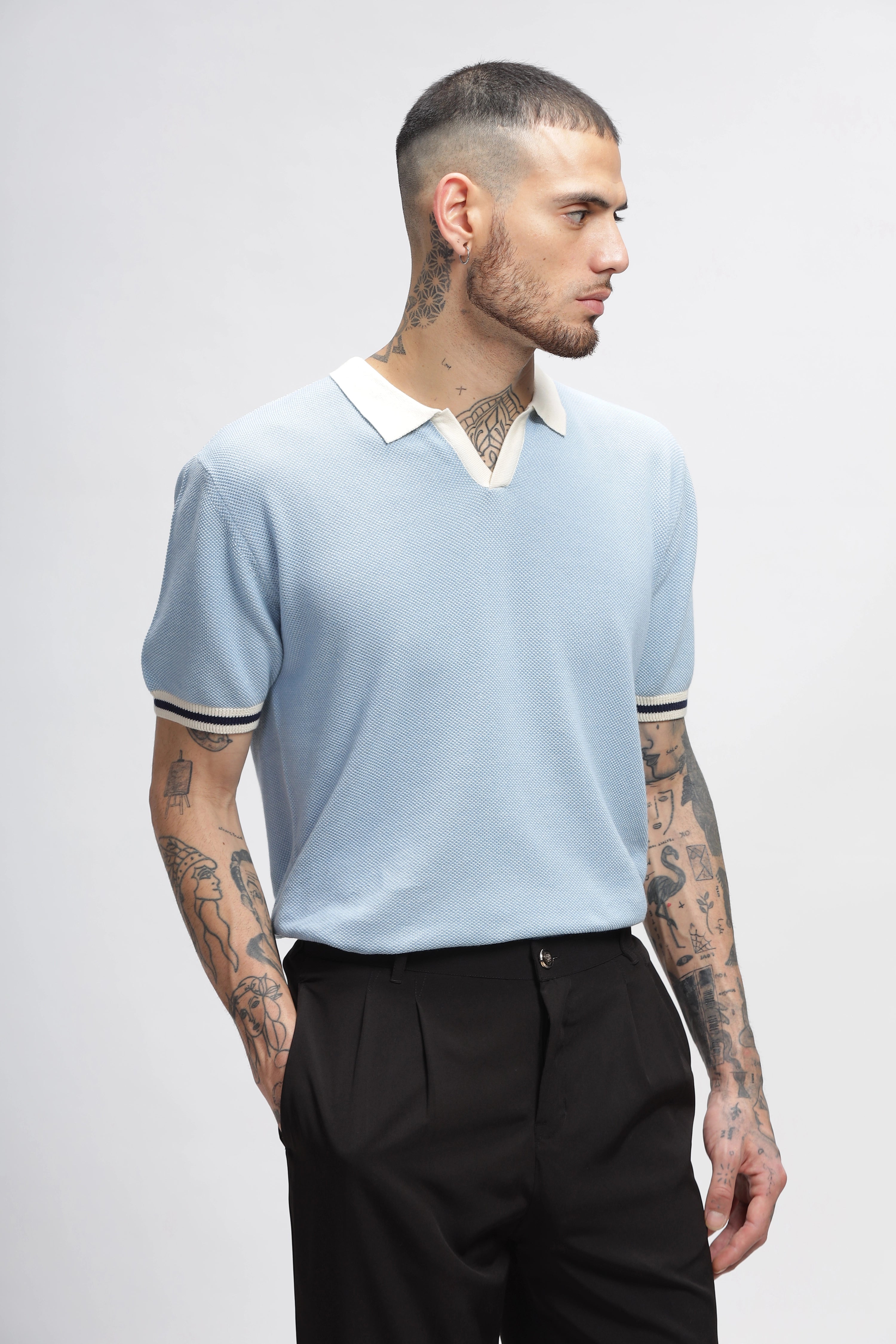 Baby Blue Contrast Tipping Polos