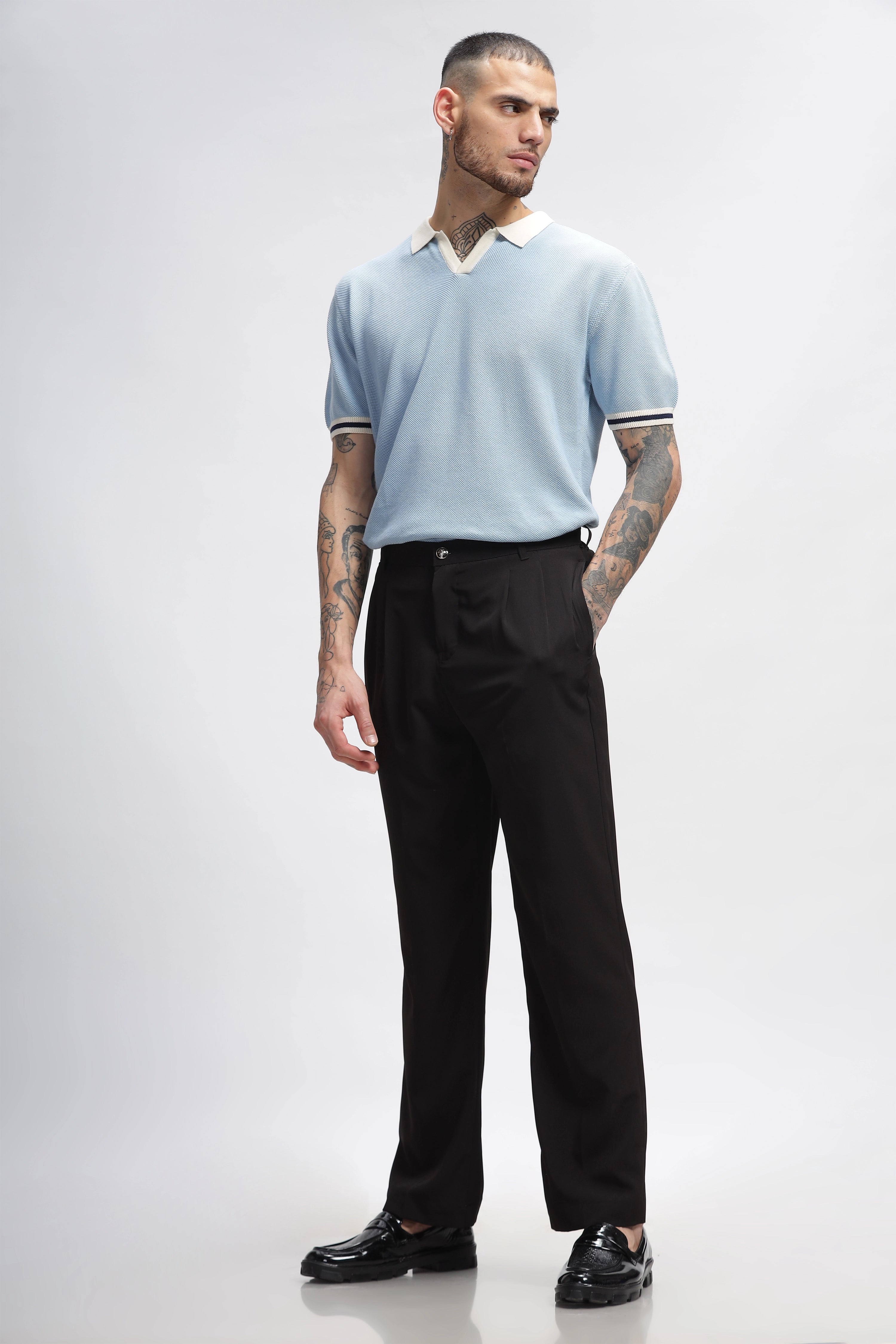 Baby Blue Contrast Tipping Polos