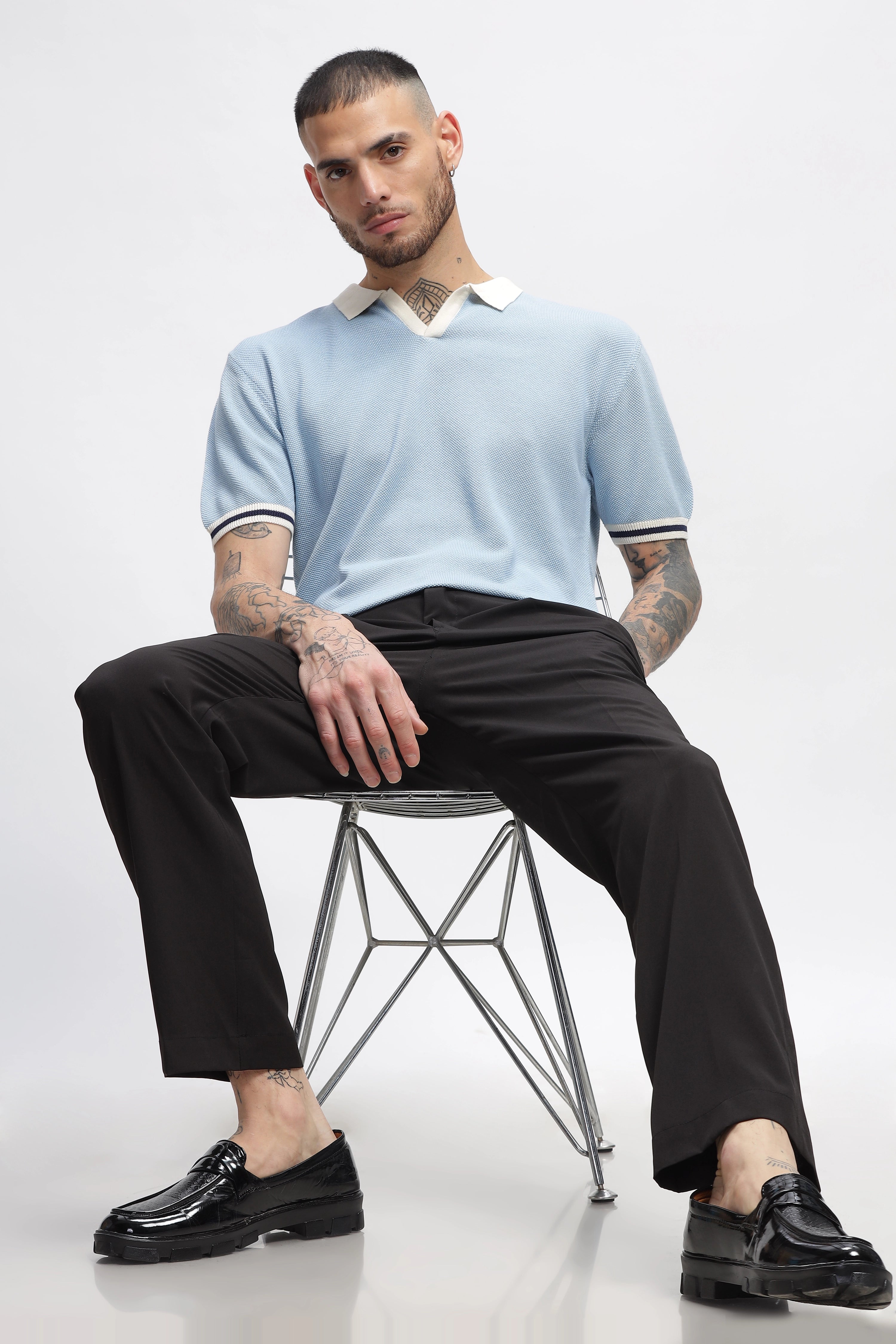 Baby Blue Contrast Tipping Polos