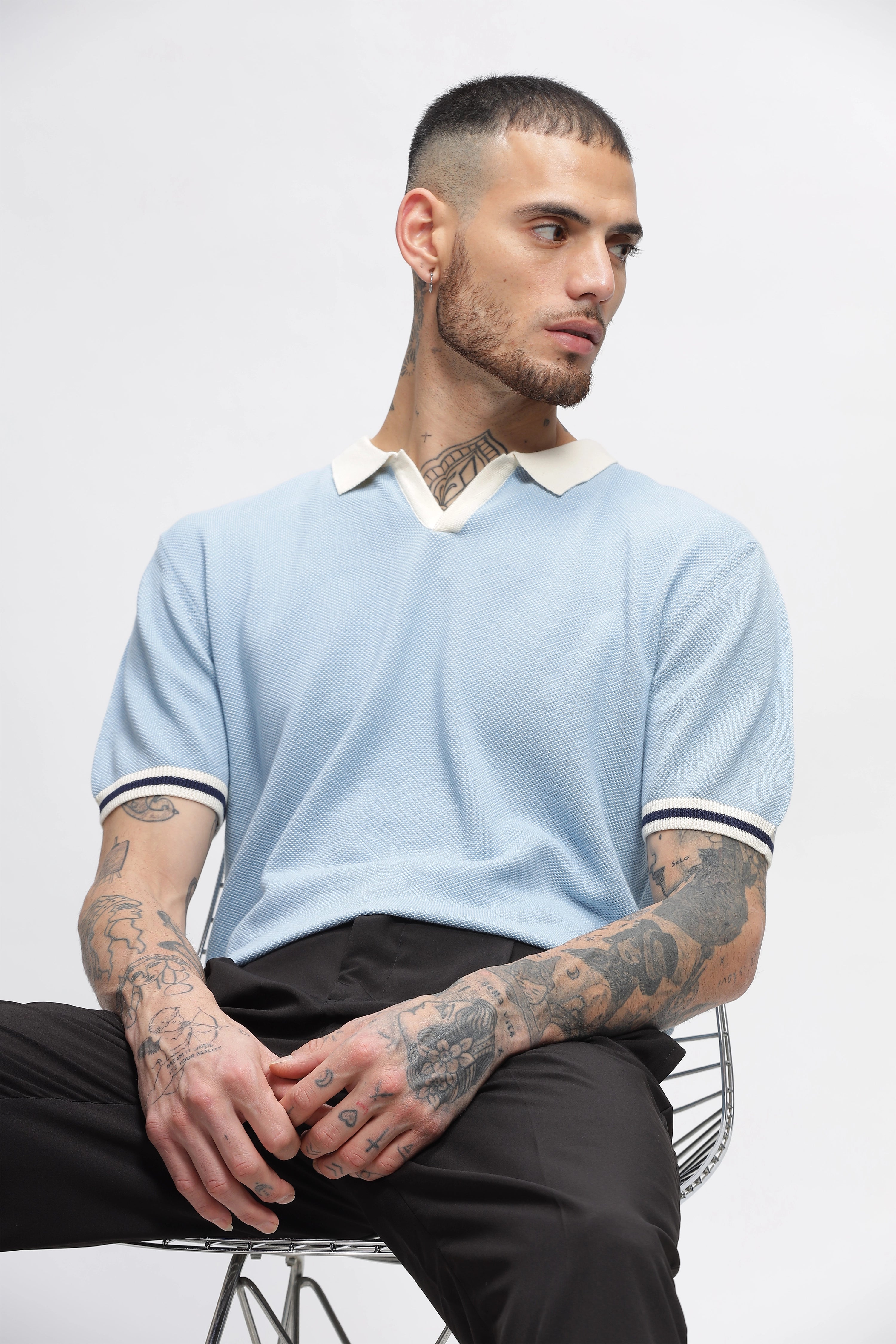 Baby Blue Contrast Tipping Polos