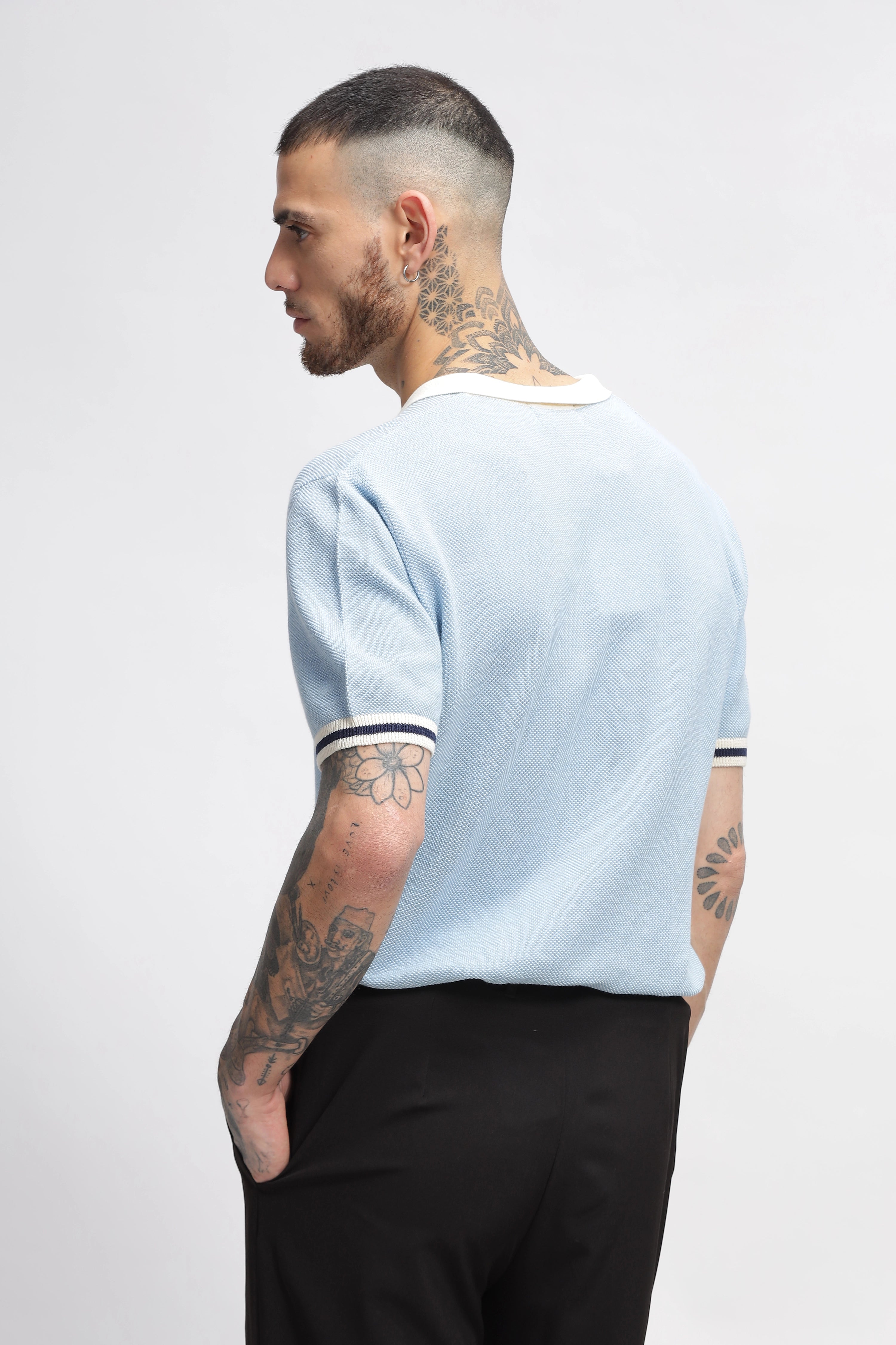 Baby Blue Contrast Tipping Polos