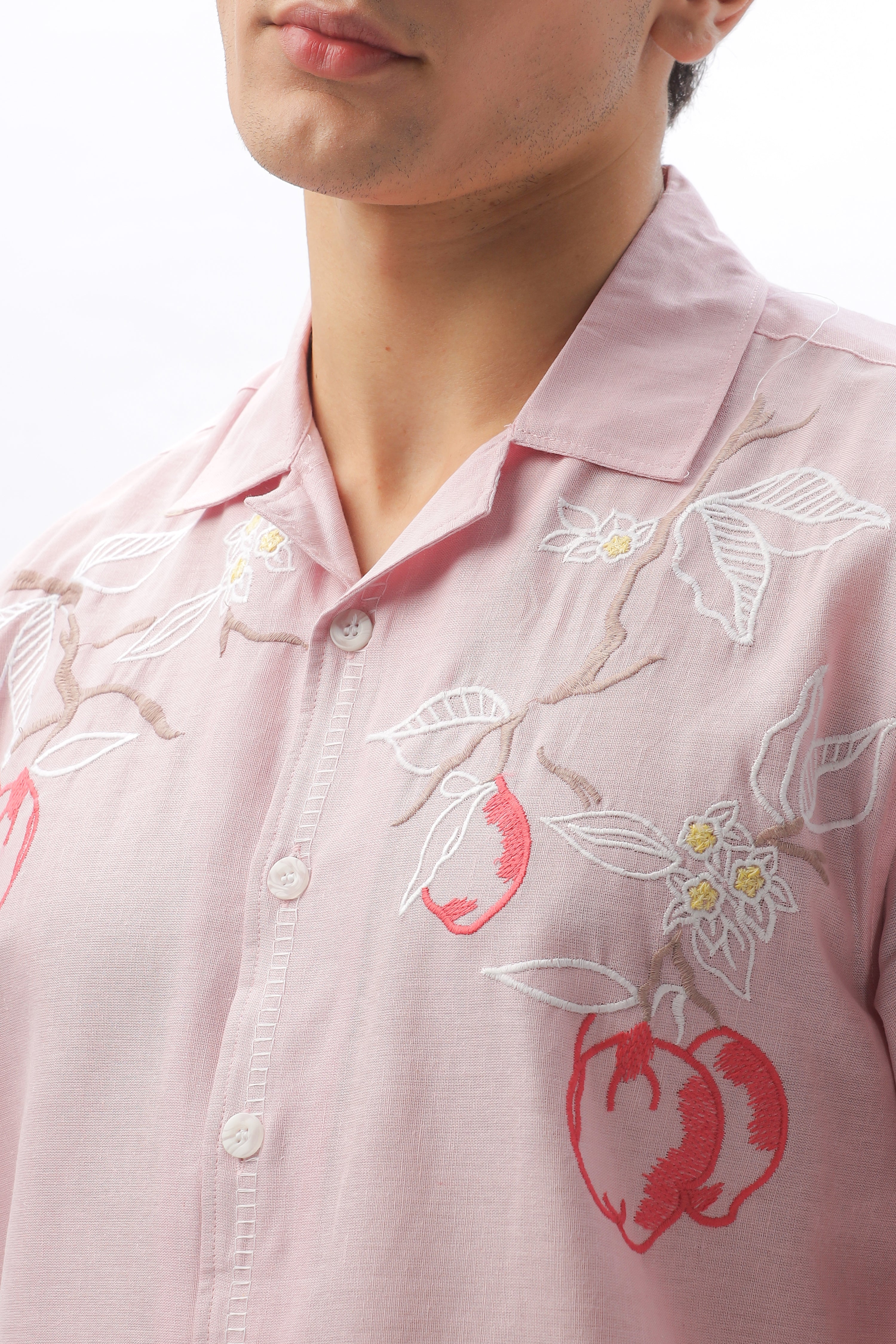 Best Seller Pink Floral Embroidery Box Fit Shirt