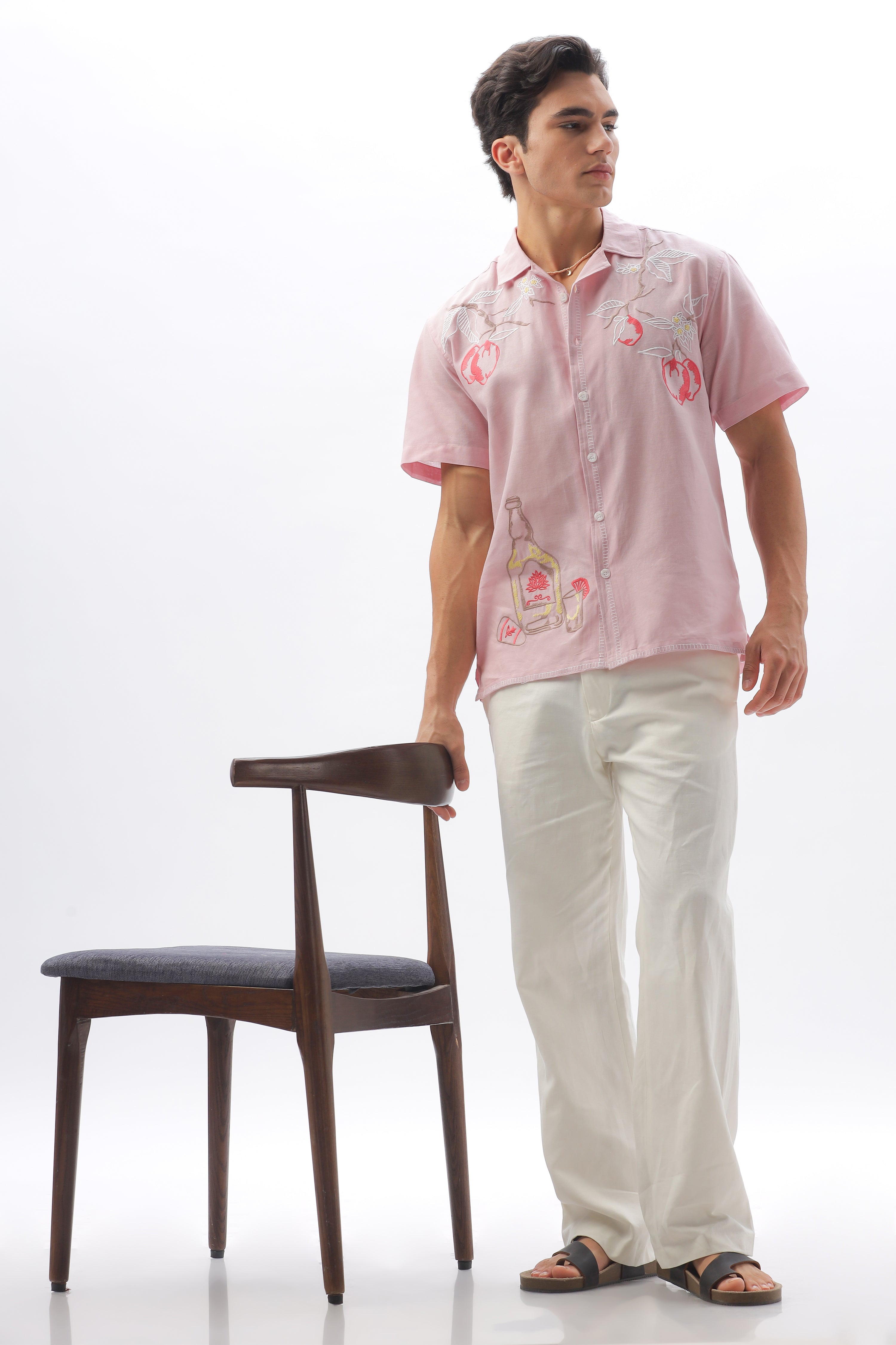 Best Seller Pink Floral Embroidery Box Fit Shirt