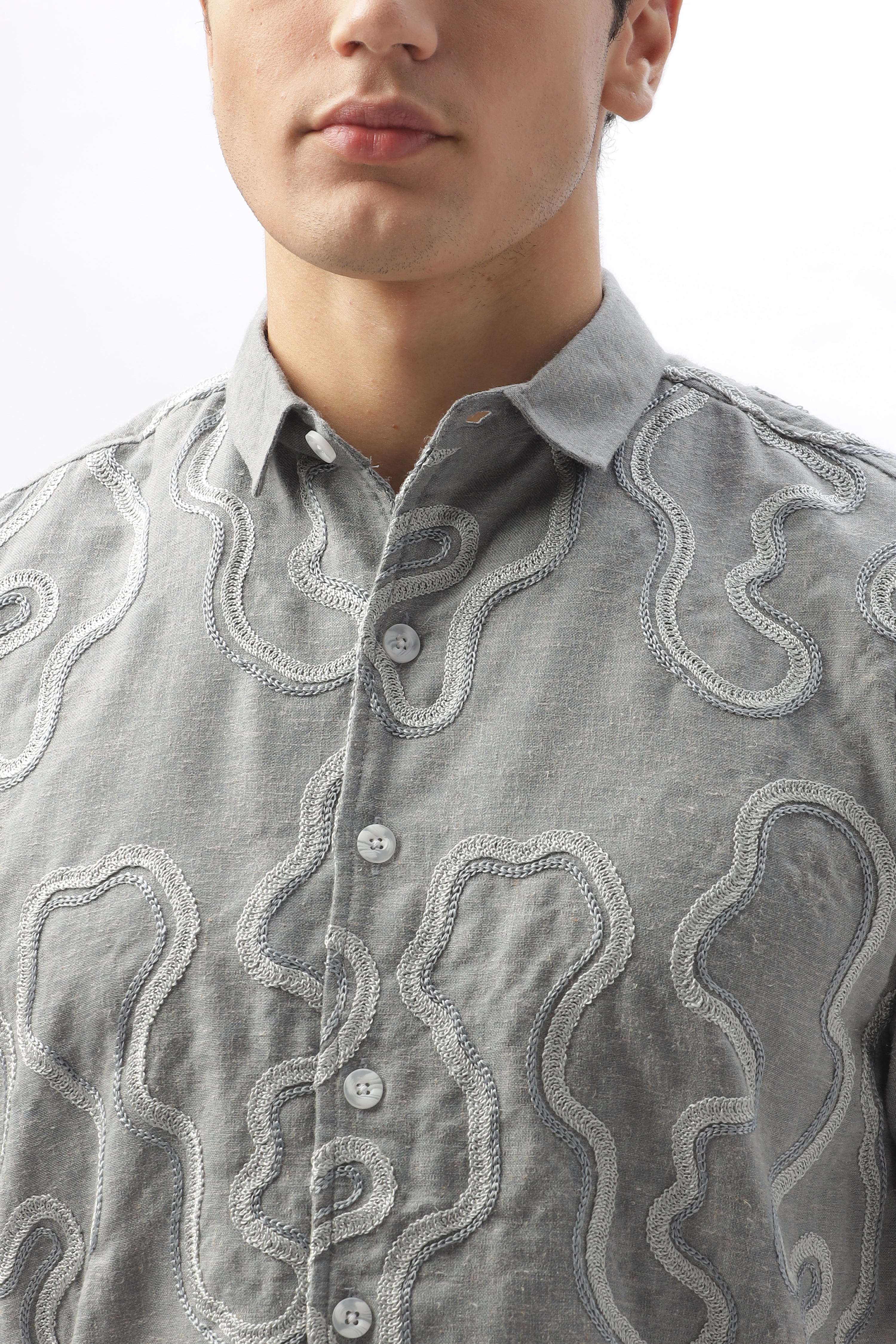 Maddison Grey Chain Embroidery Shirt