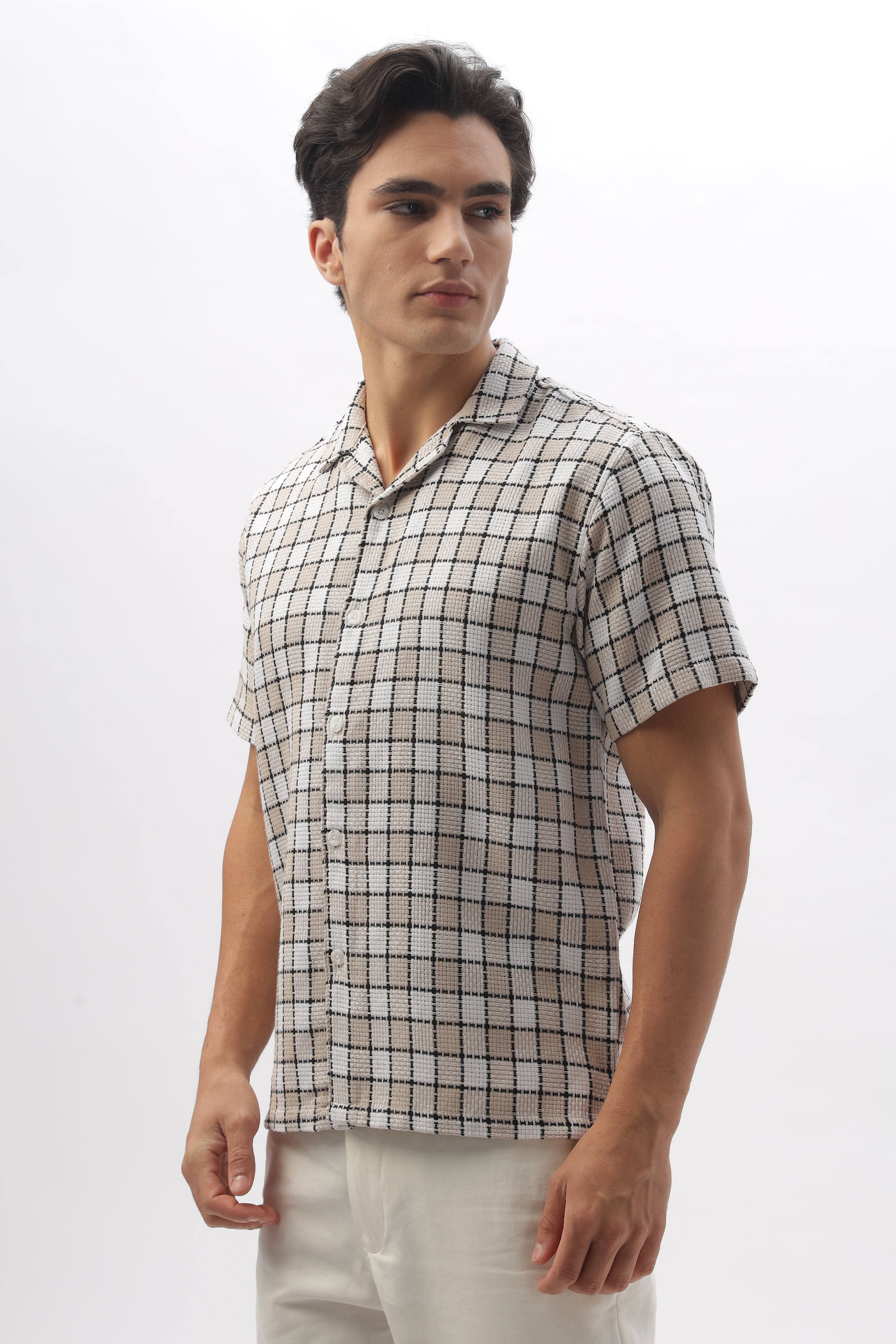 Textured Checkered Half-sleeve Shirt
