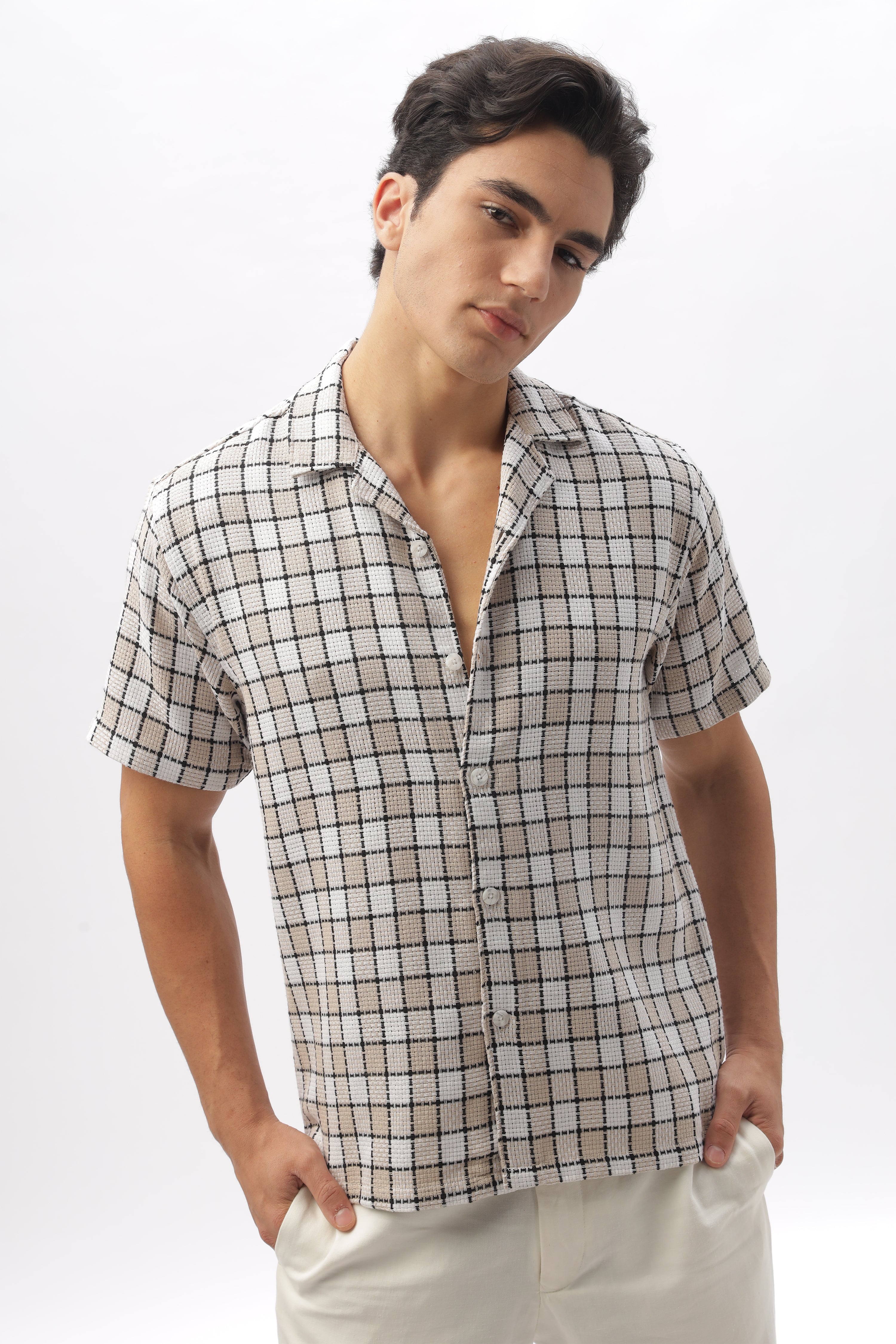 Textured Checkered Half-sleeve Shirt