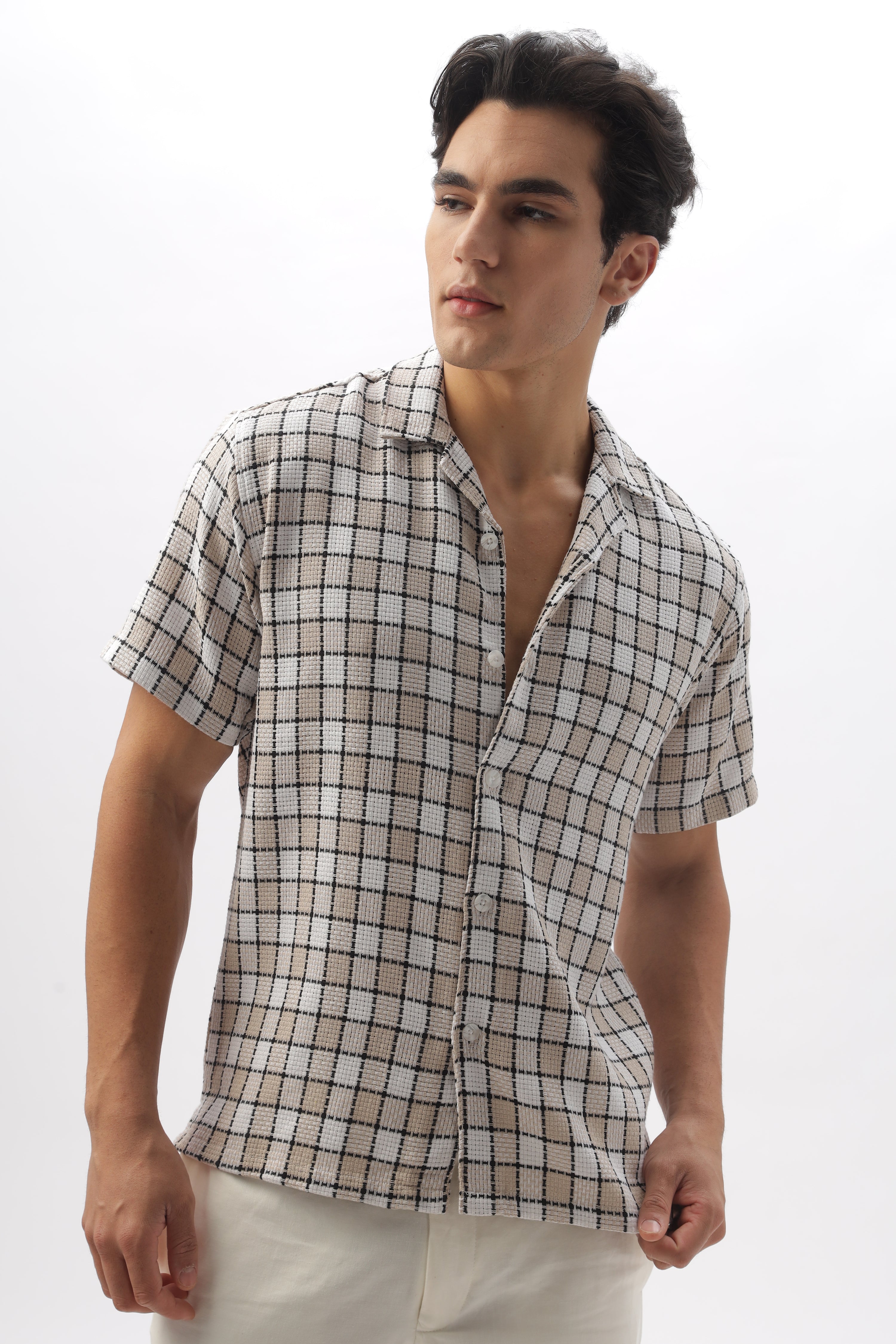 Textured Checkered Half-sleeve Shirt