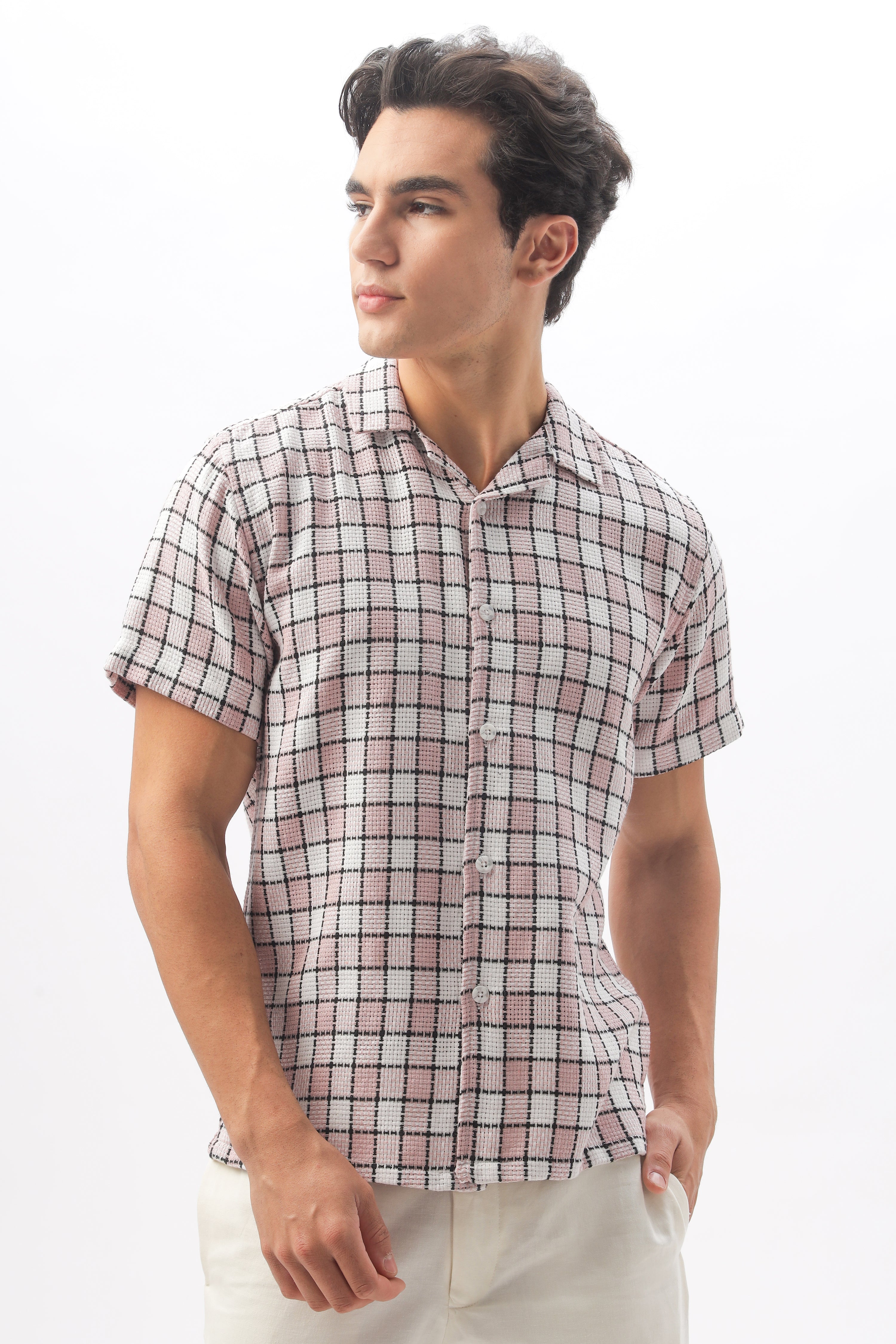 Textured Checkered Half-sleeve Shirt