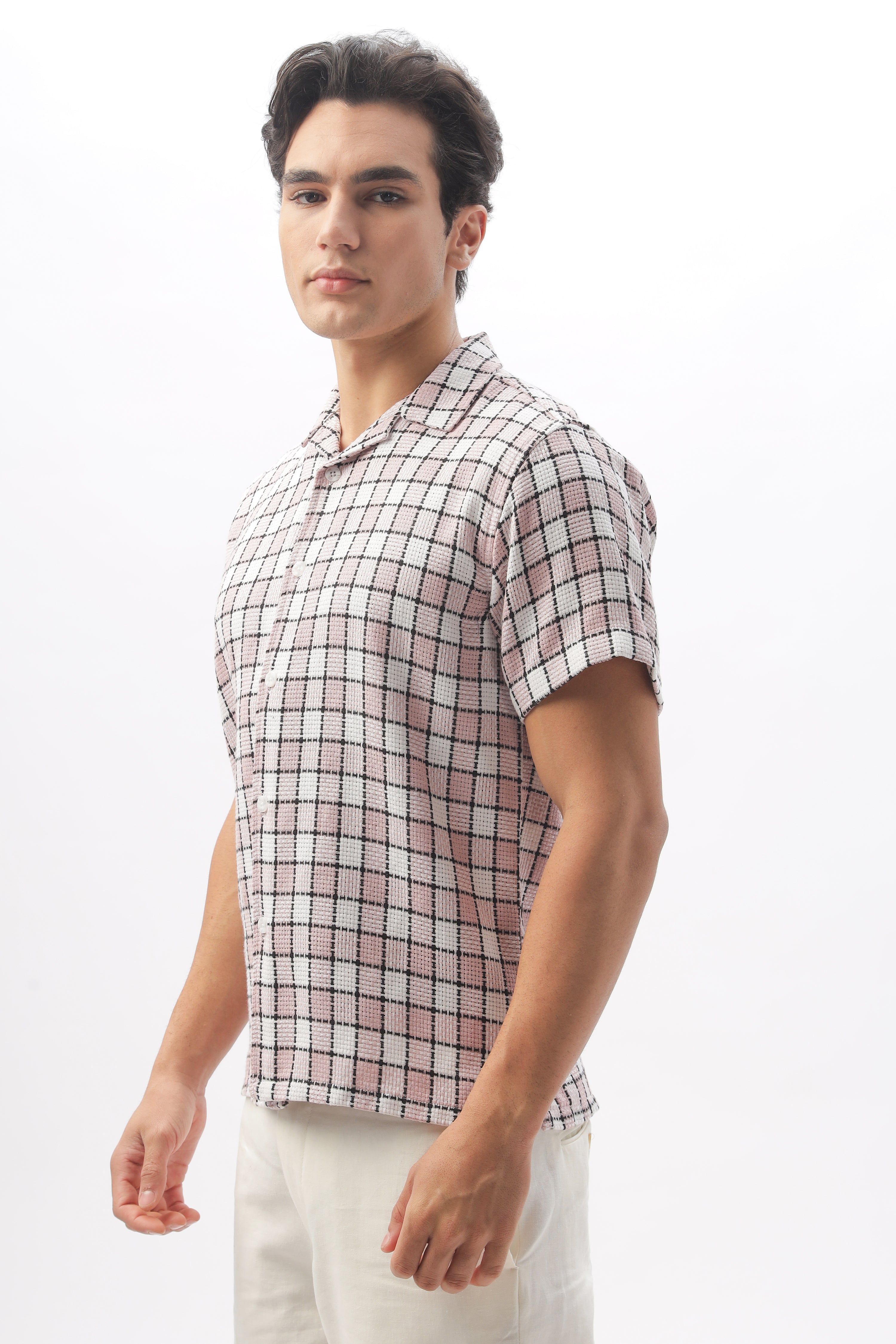 Textured Checkered Half-sleeve Shirt