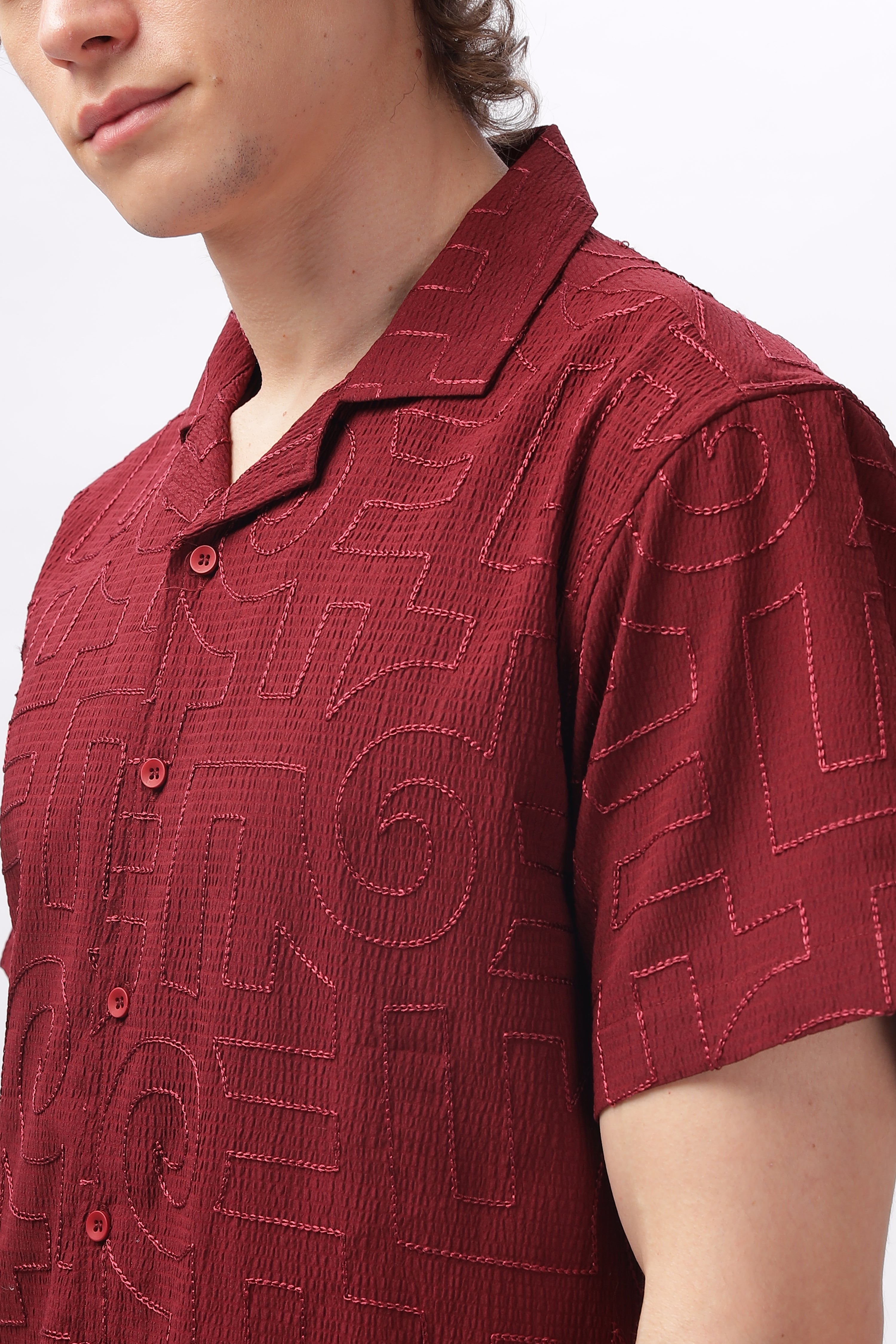 Cuban Collar Embroidery Half Sleeve Shirt