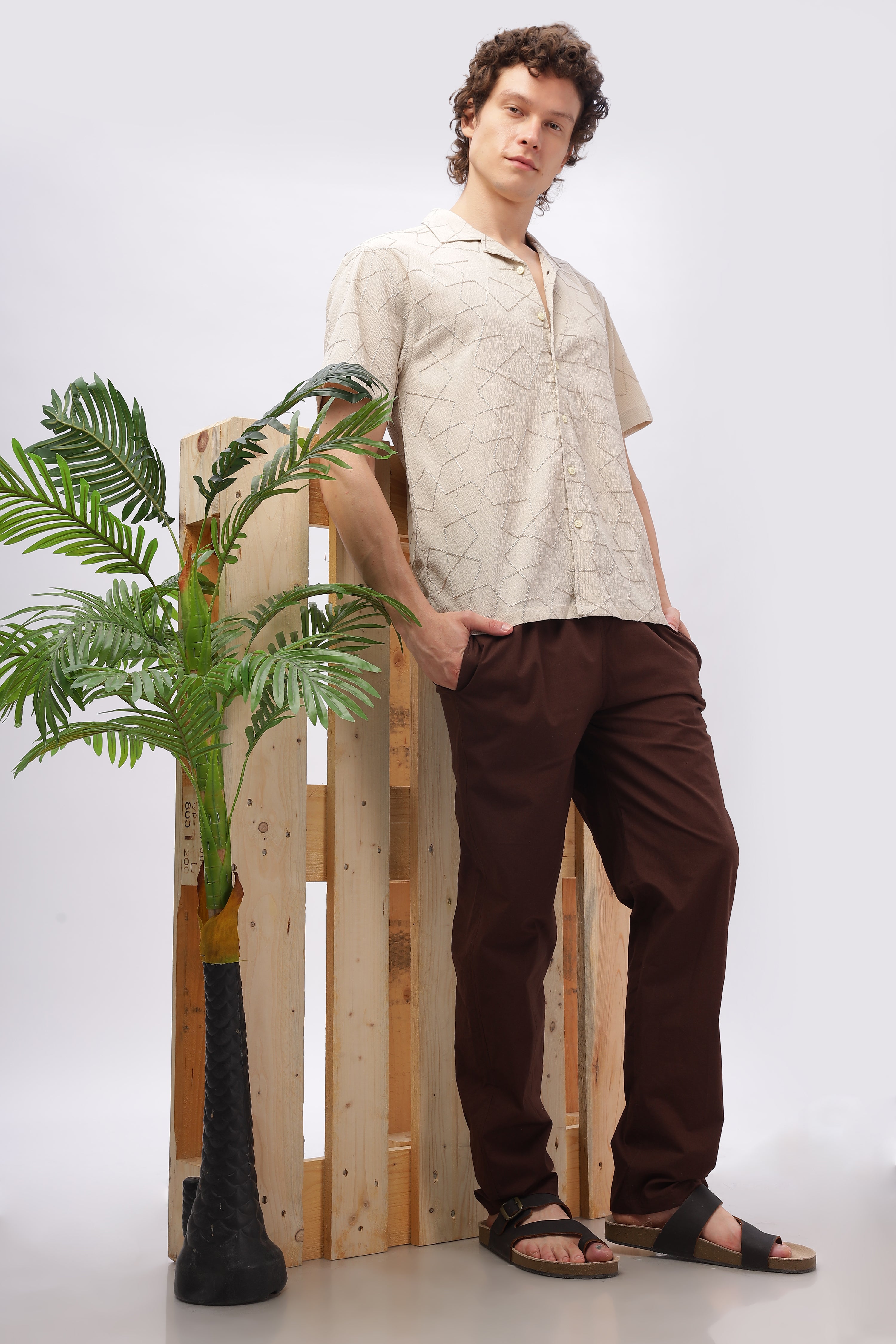 Cuban Collar Embroidery Half Sleeve Shirt