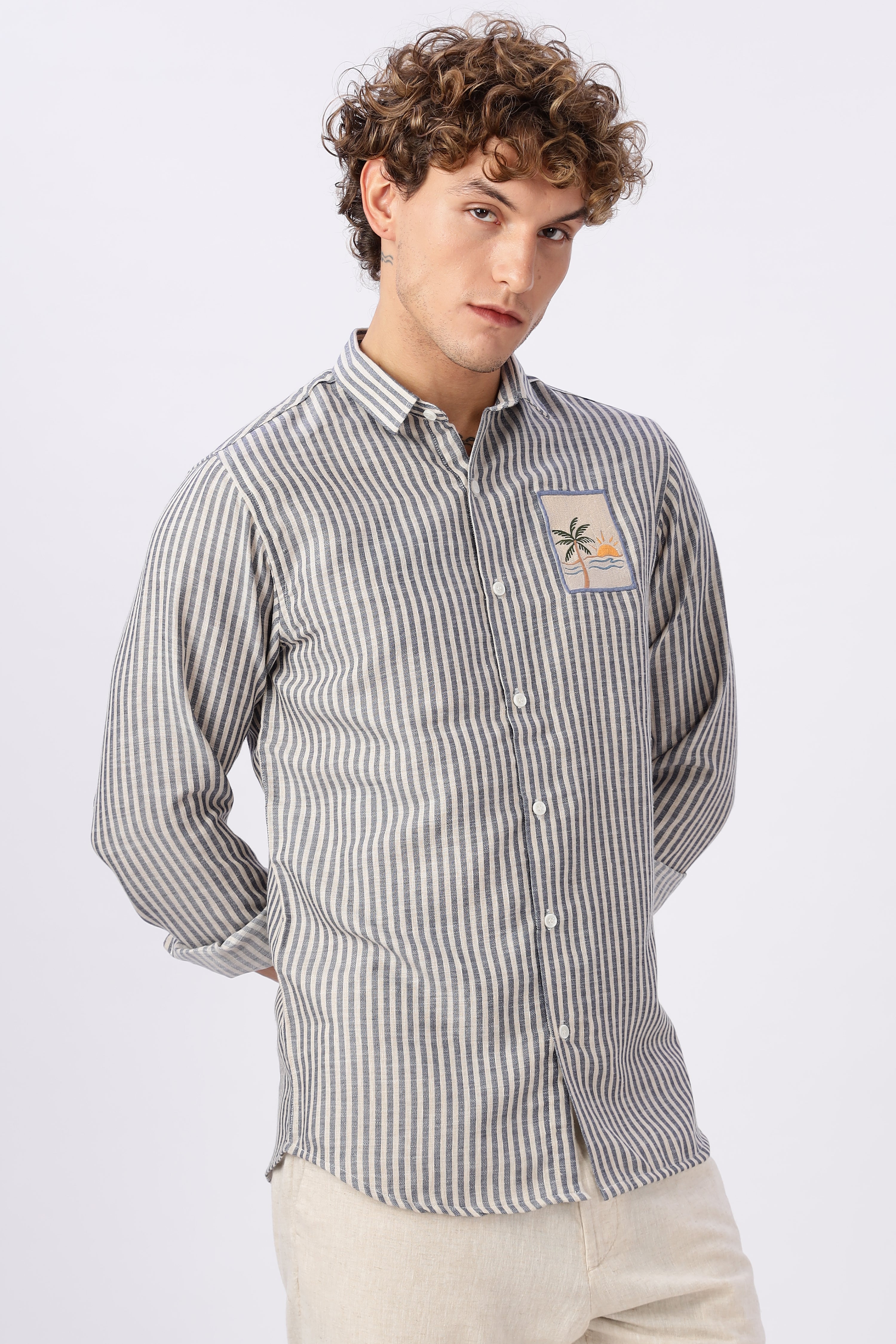Oasis Sunset Embroidered Striped Shirt