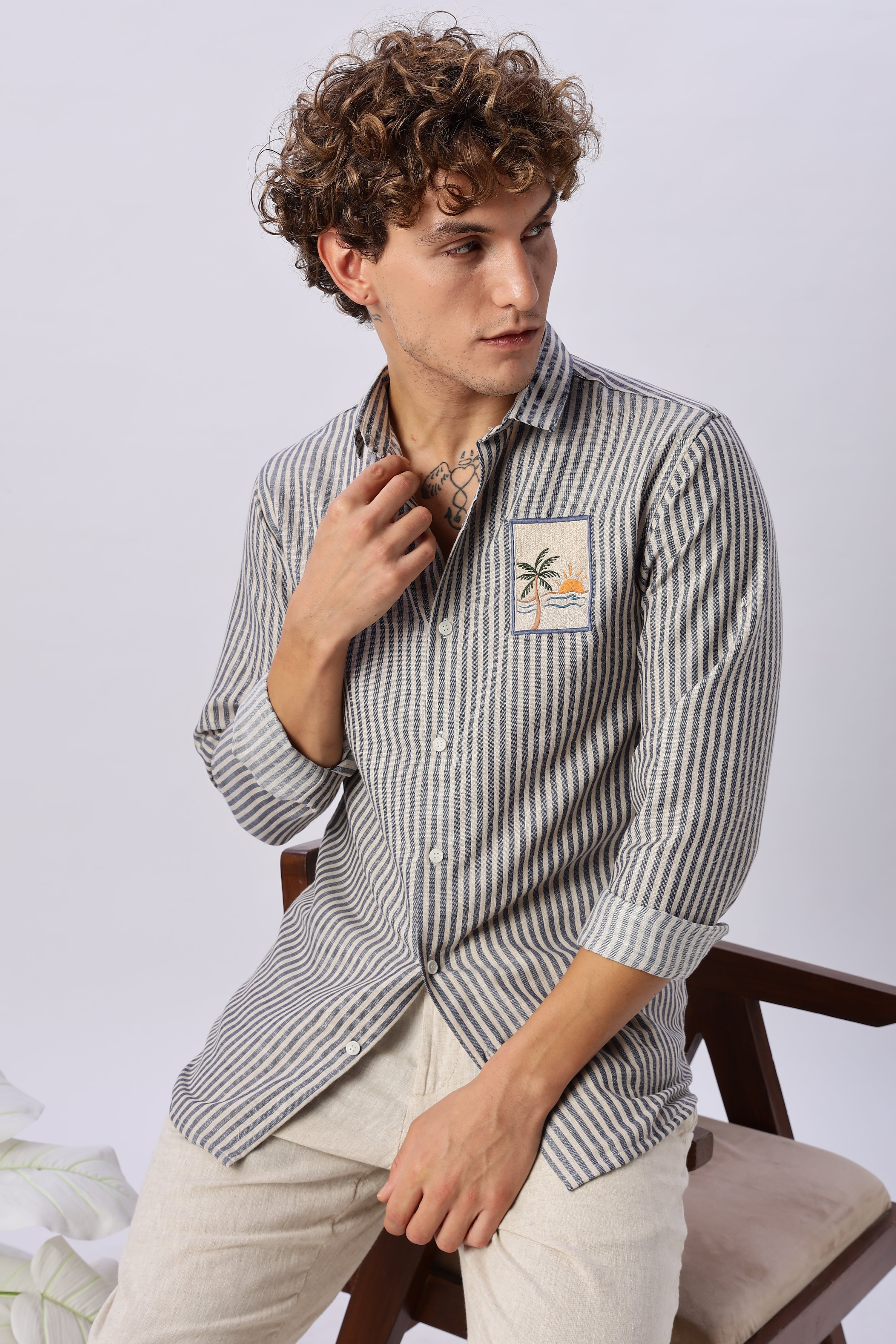 Oasis Sunset Embroidered Striped Shirt