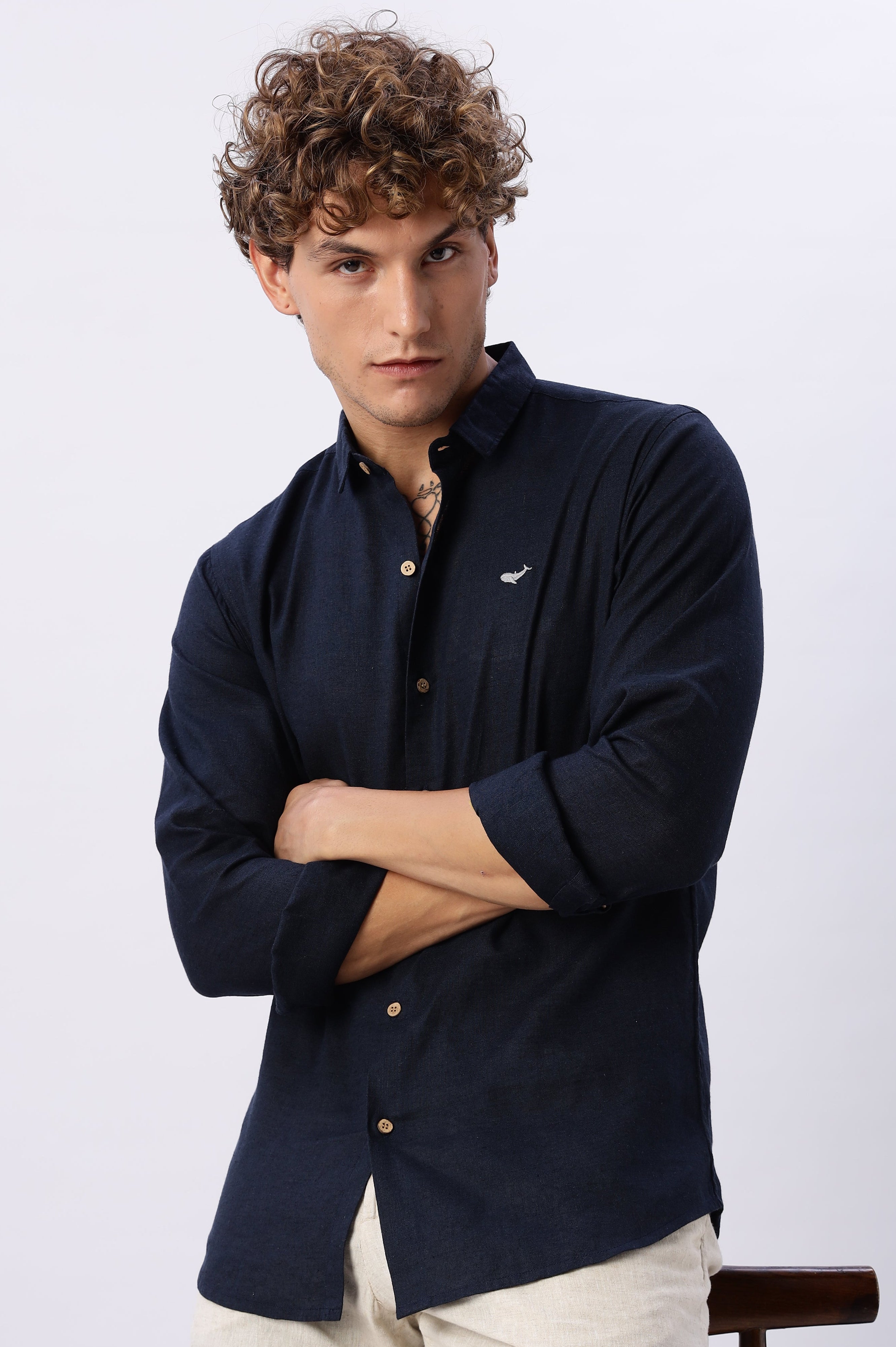 Blue 100% Linen 60s Lea Shirt