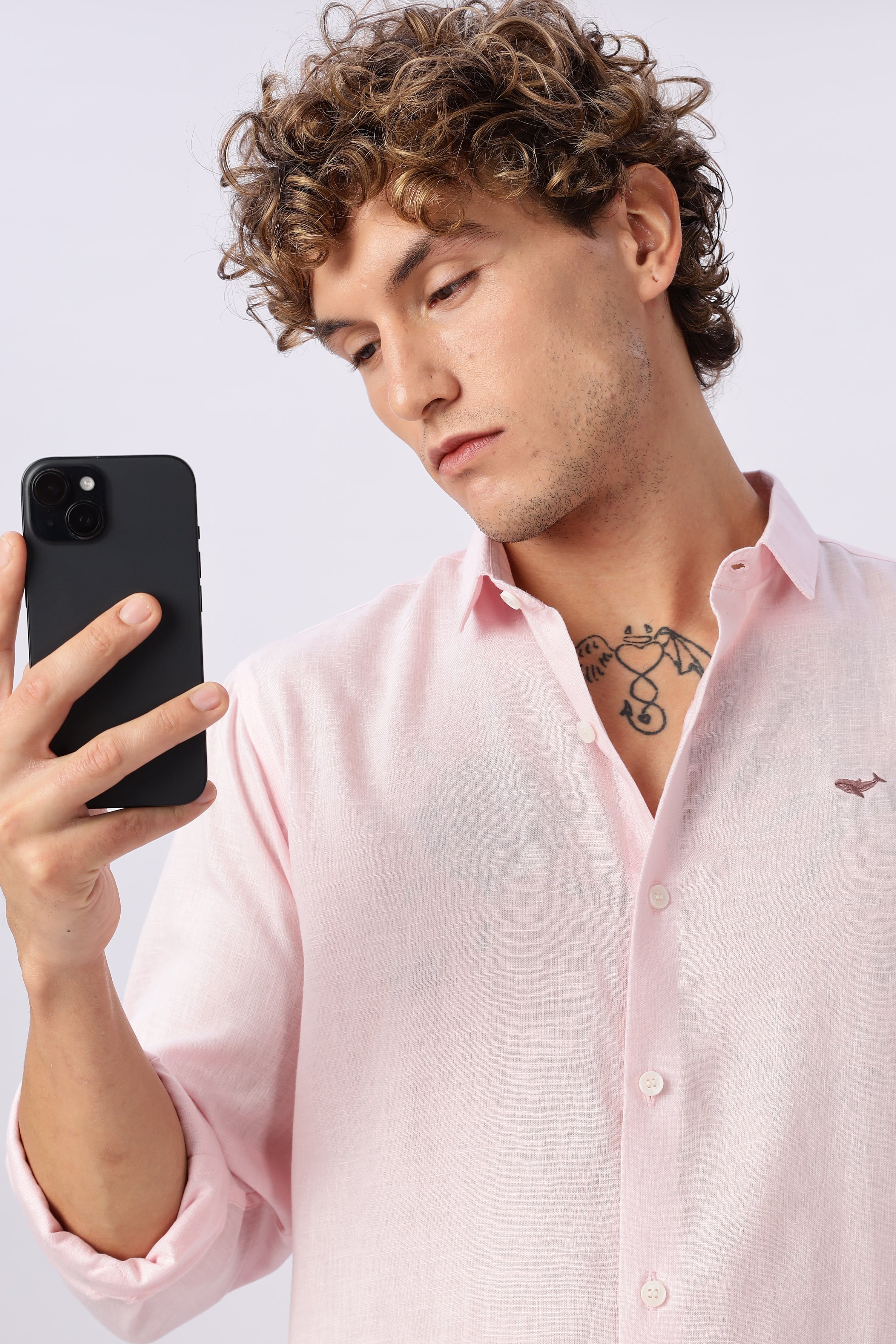 Blush Pink 100% Linen 44 Lea Shirt