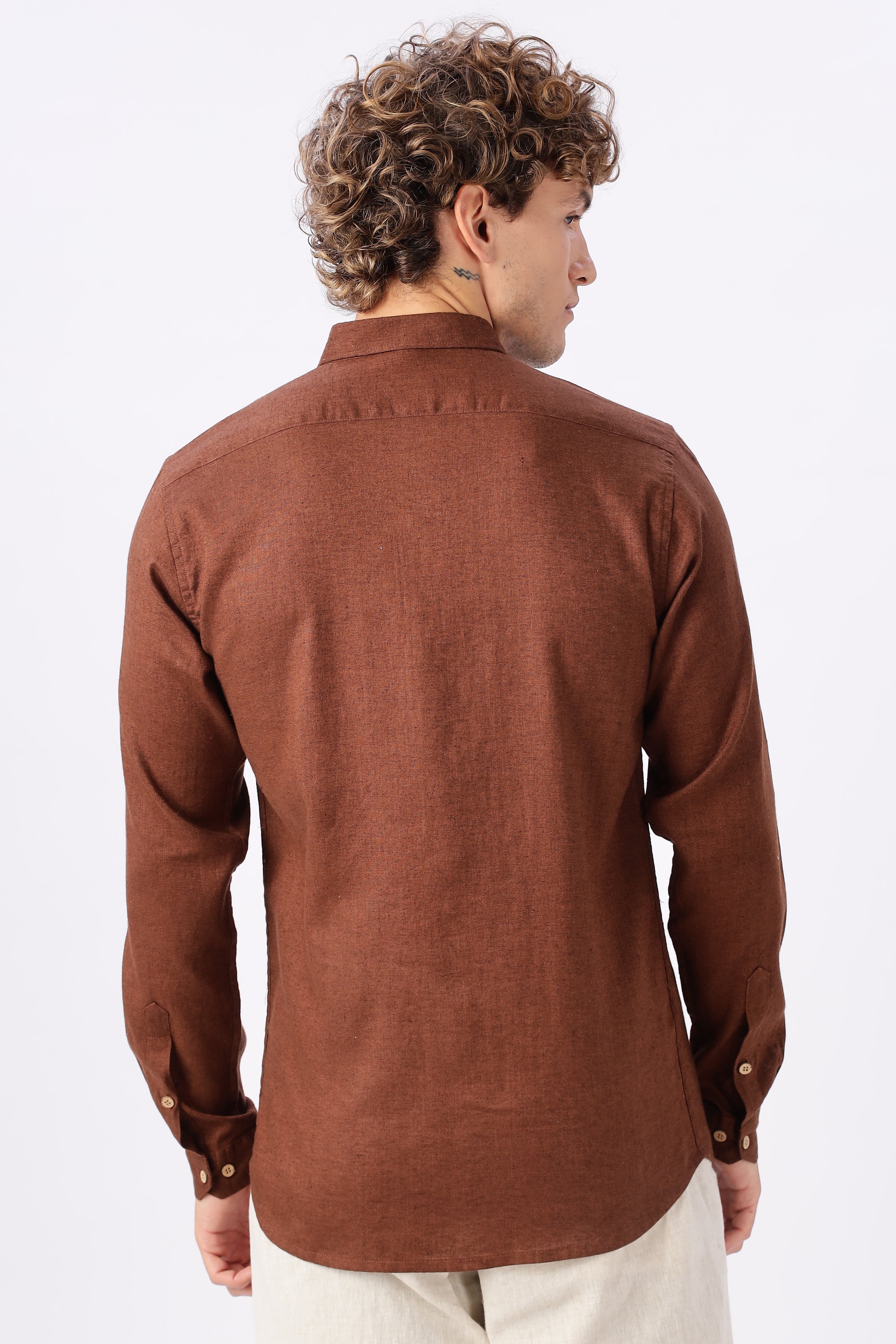 Brown 100% Linen 44 Lea Shirt