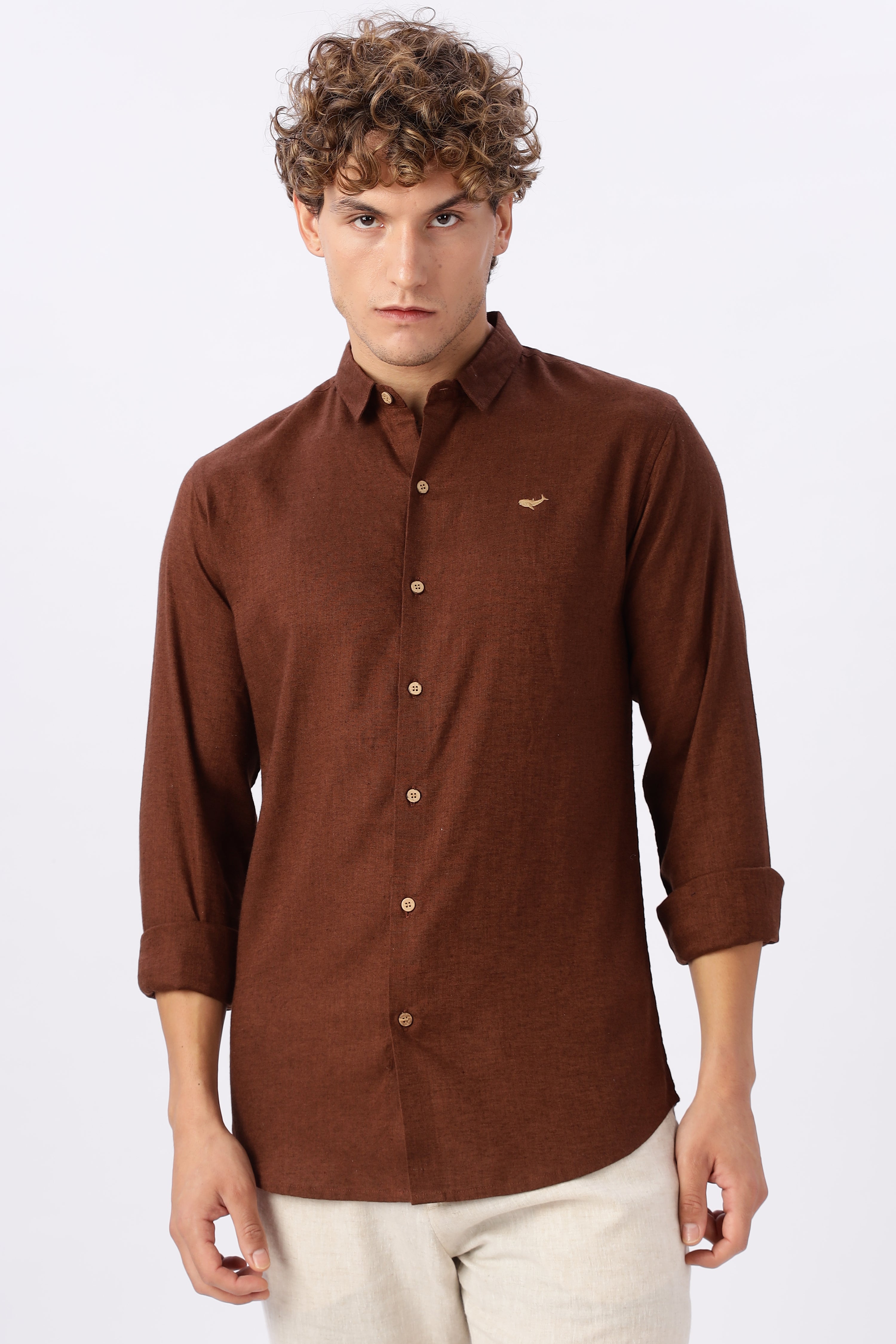 Brown 100% Linen 44 Lea Shirt