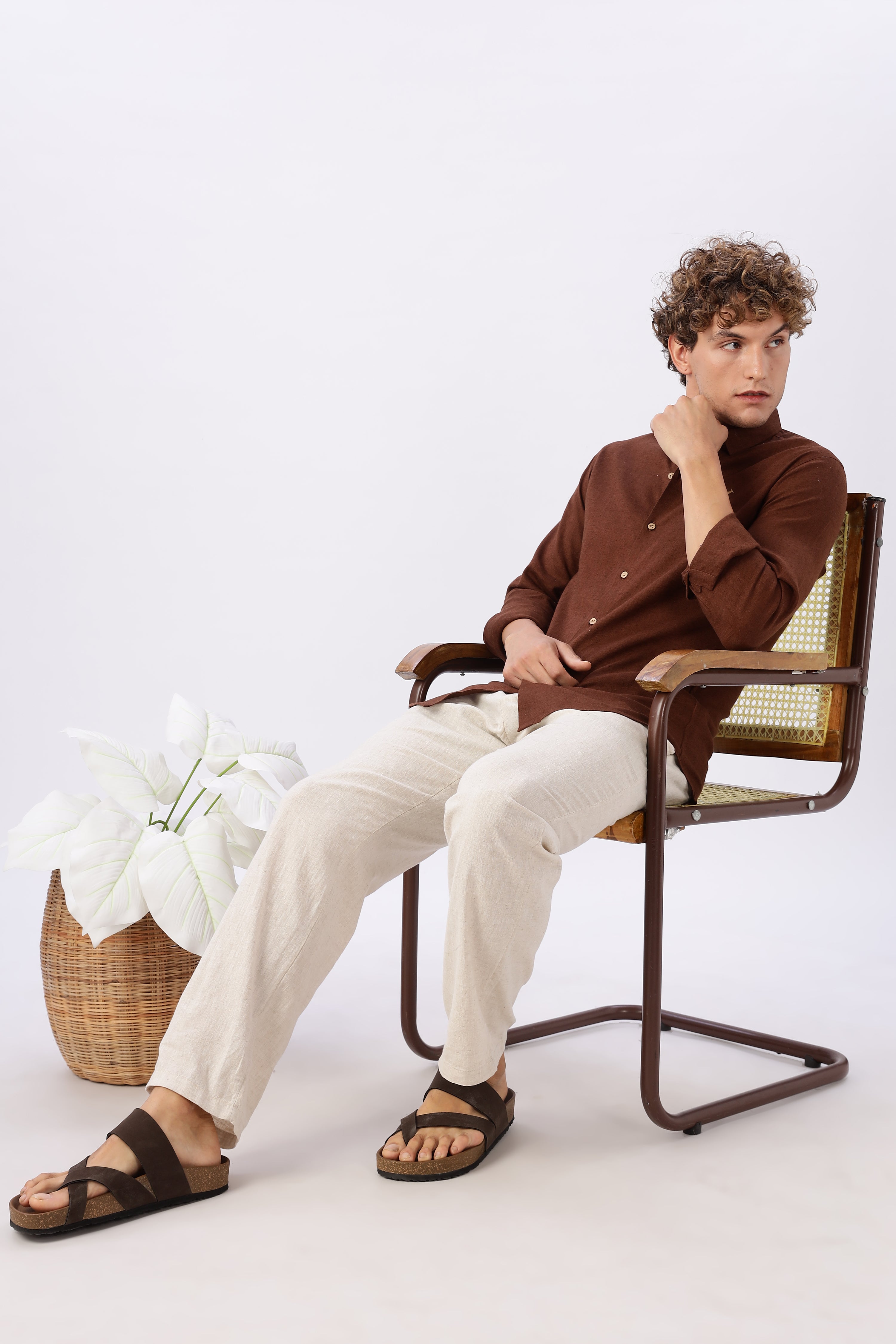 Brown 100% Linen 44 Lea Shirt