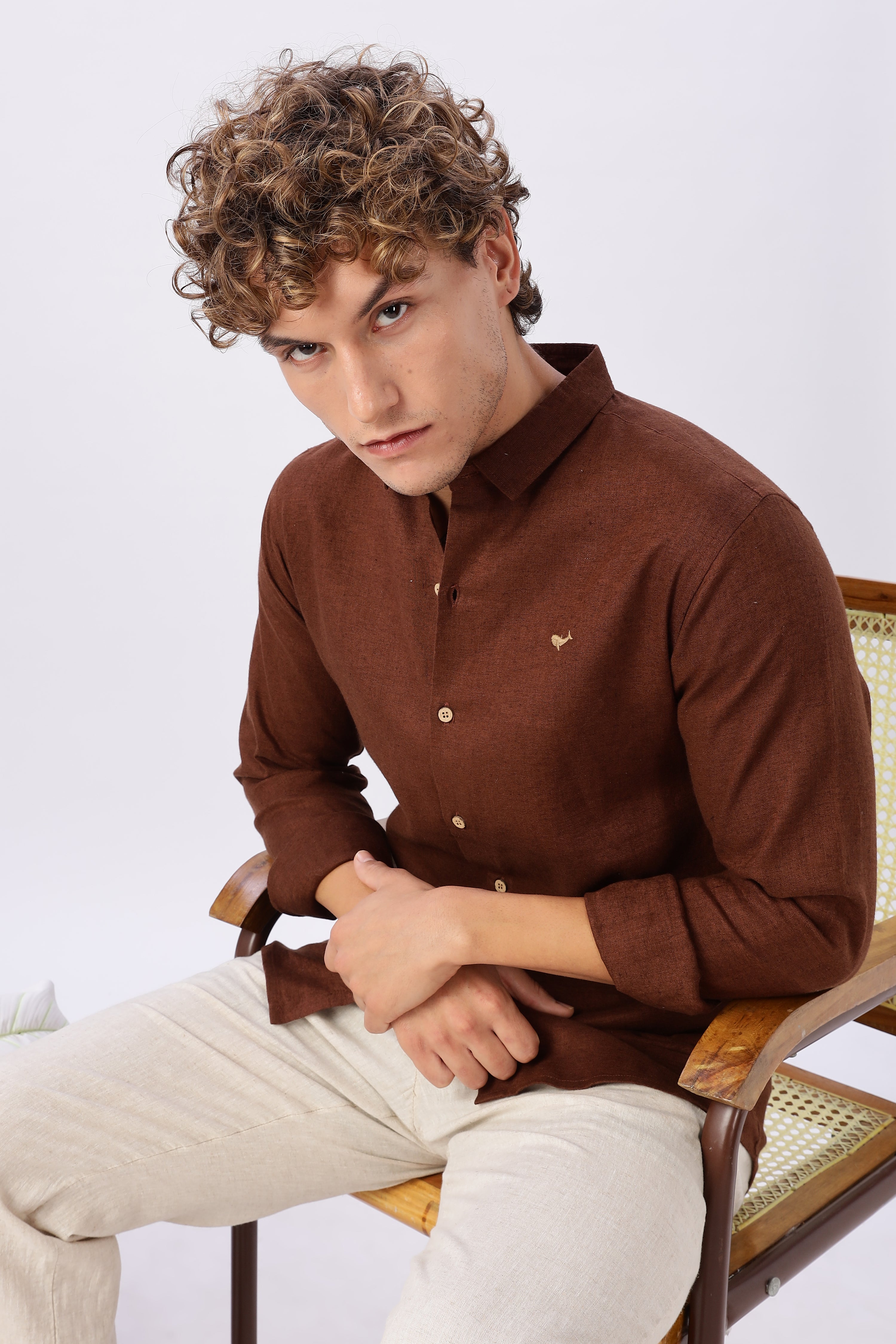 Brown 100% Linen 44 Lea Shirt