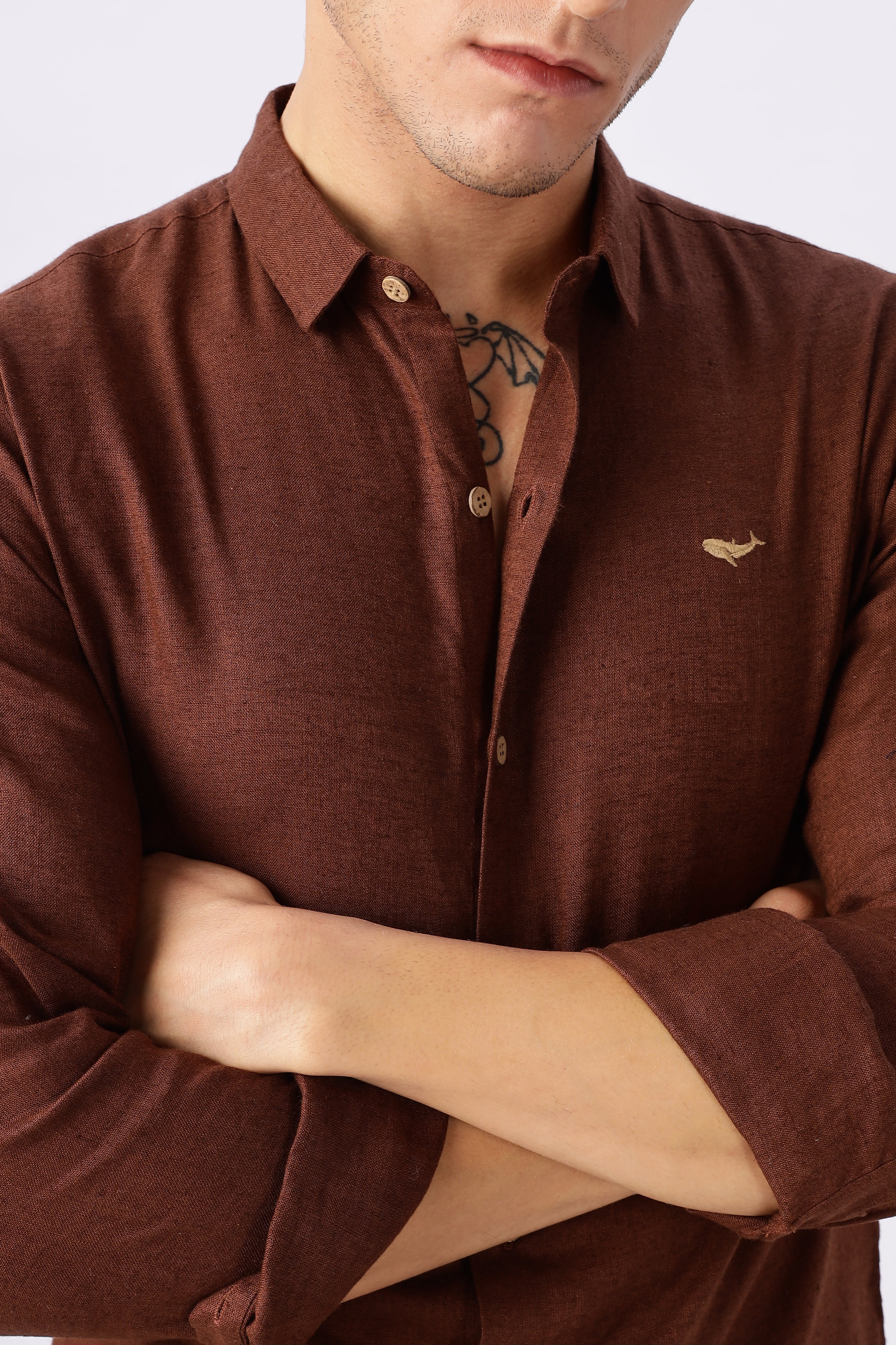 Brown 100% Linen 44 Lea Shirt