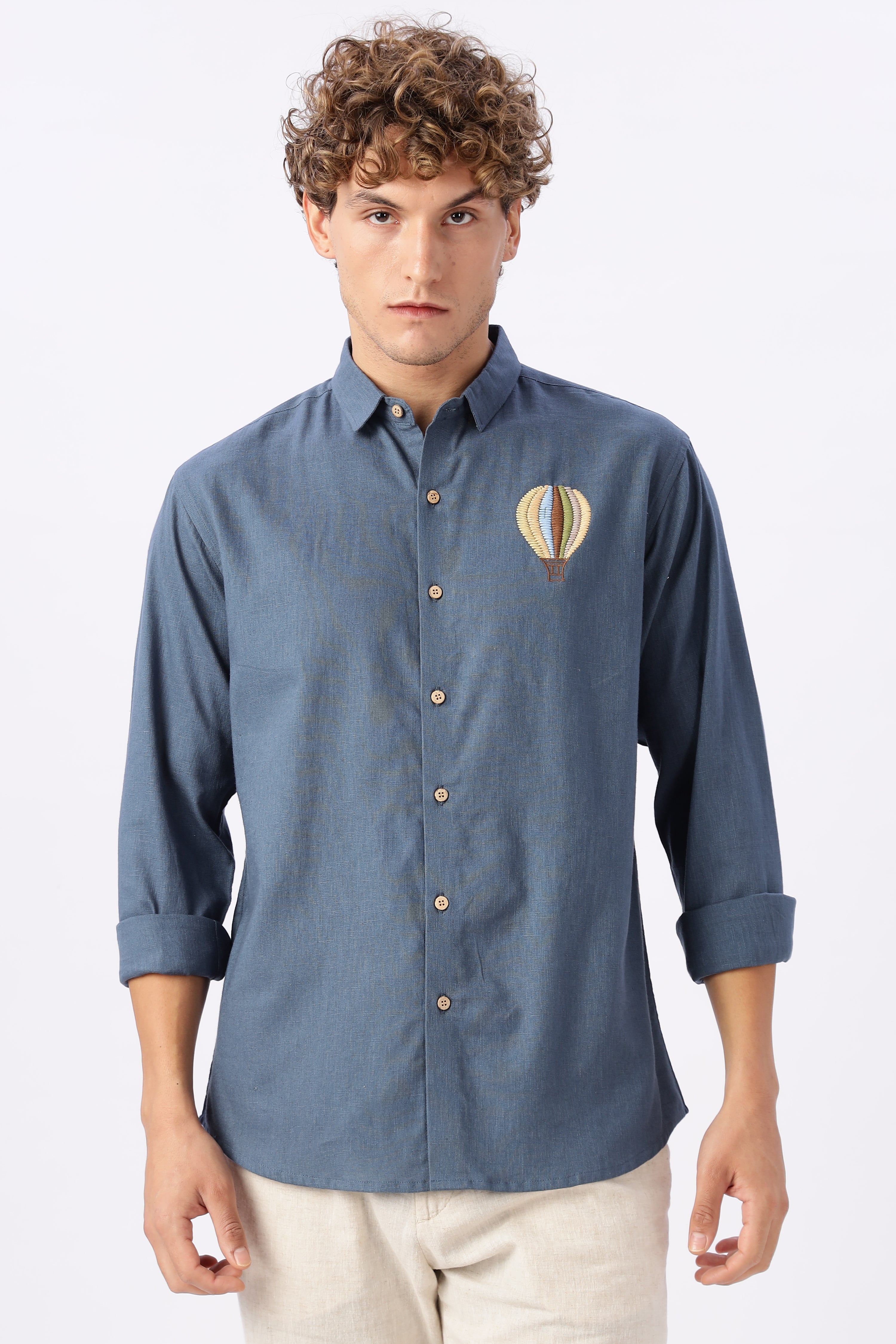 The Hot Air Dreamer Chambray Blue Embroidered Shirt