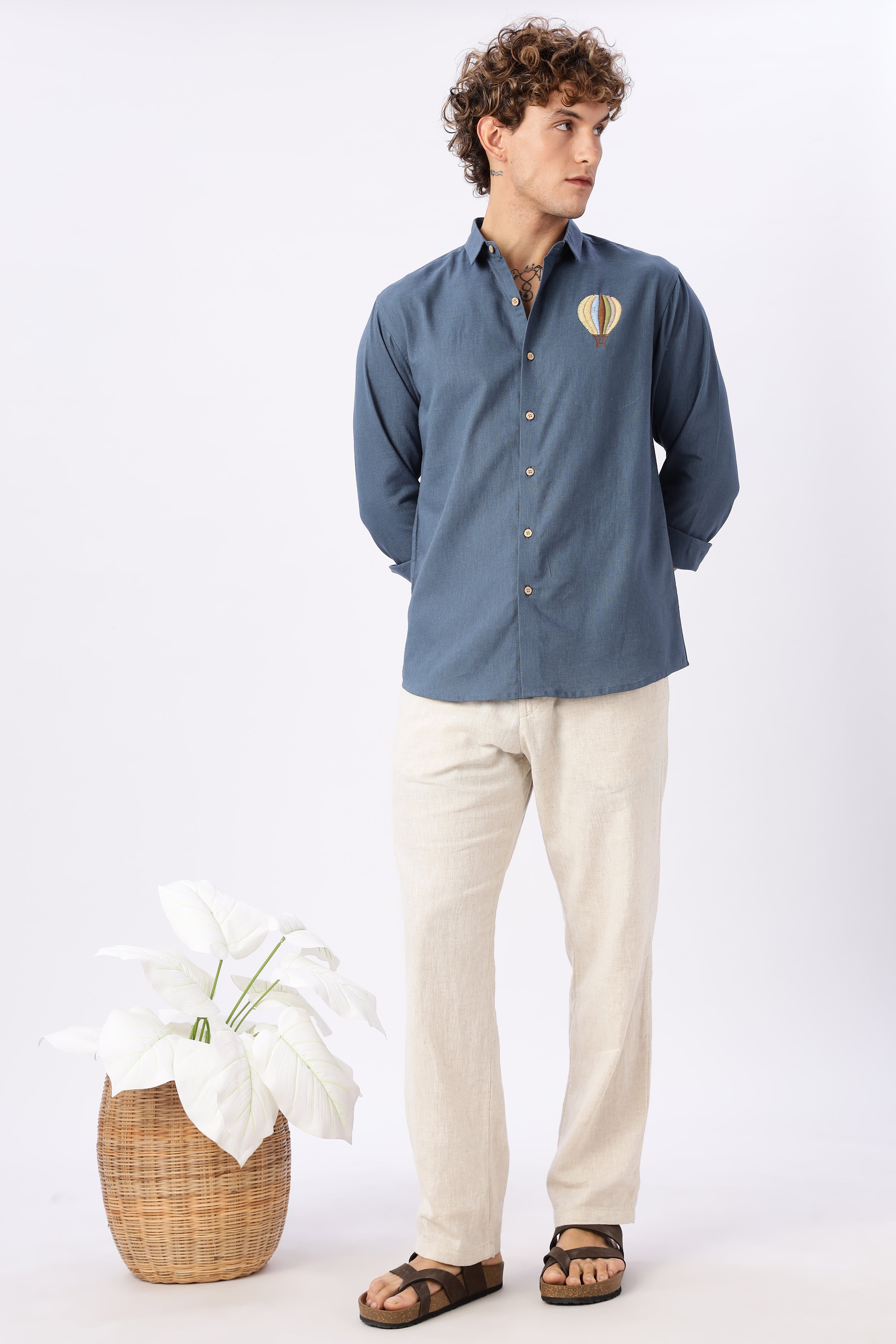 The Hot Air Dreamer Chambray Blue Embroidered Shirt