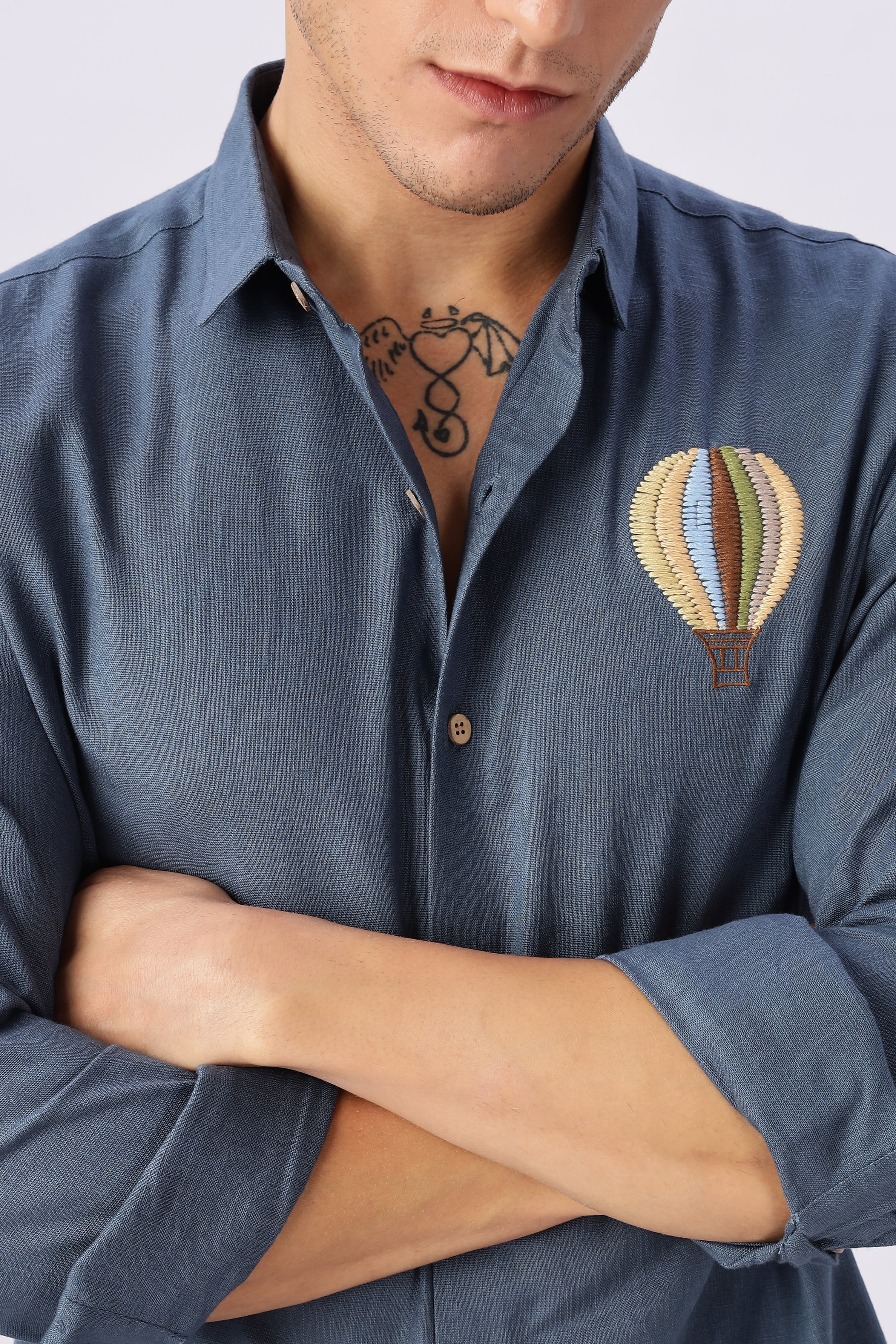 The Hot Air Dreamer Chambray Blue Embroidered Shirt