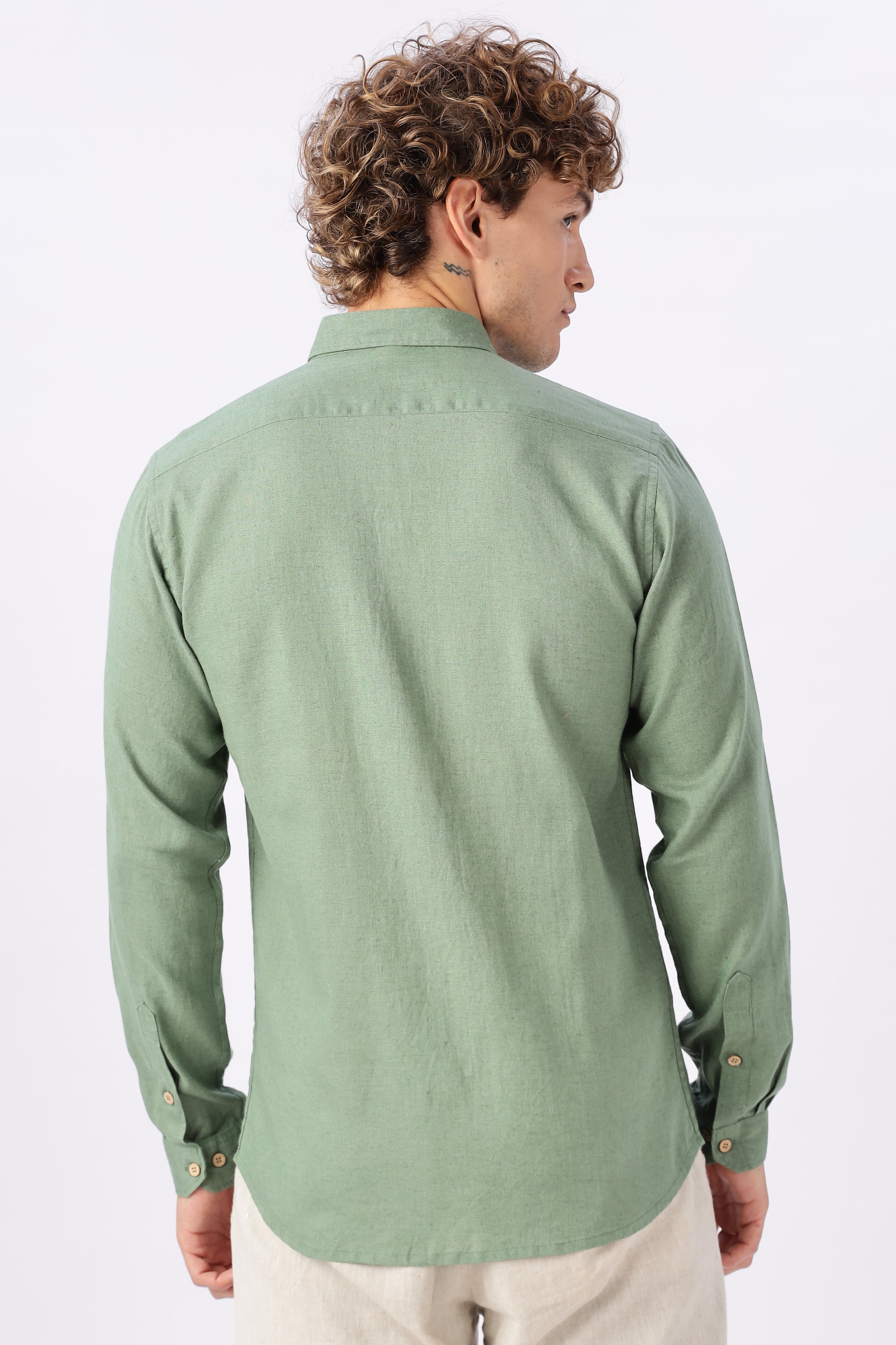 Green 100% Linen 44 Lea Shirt