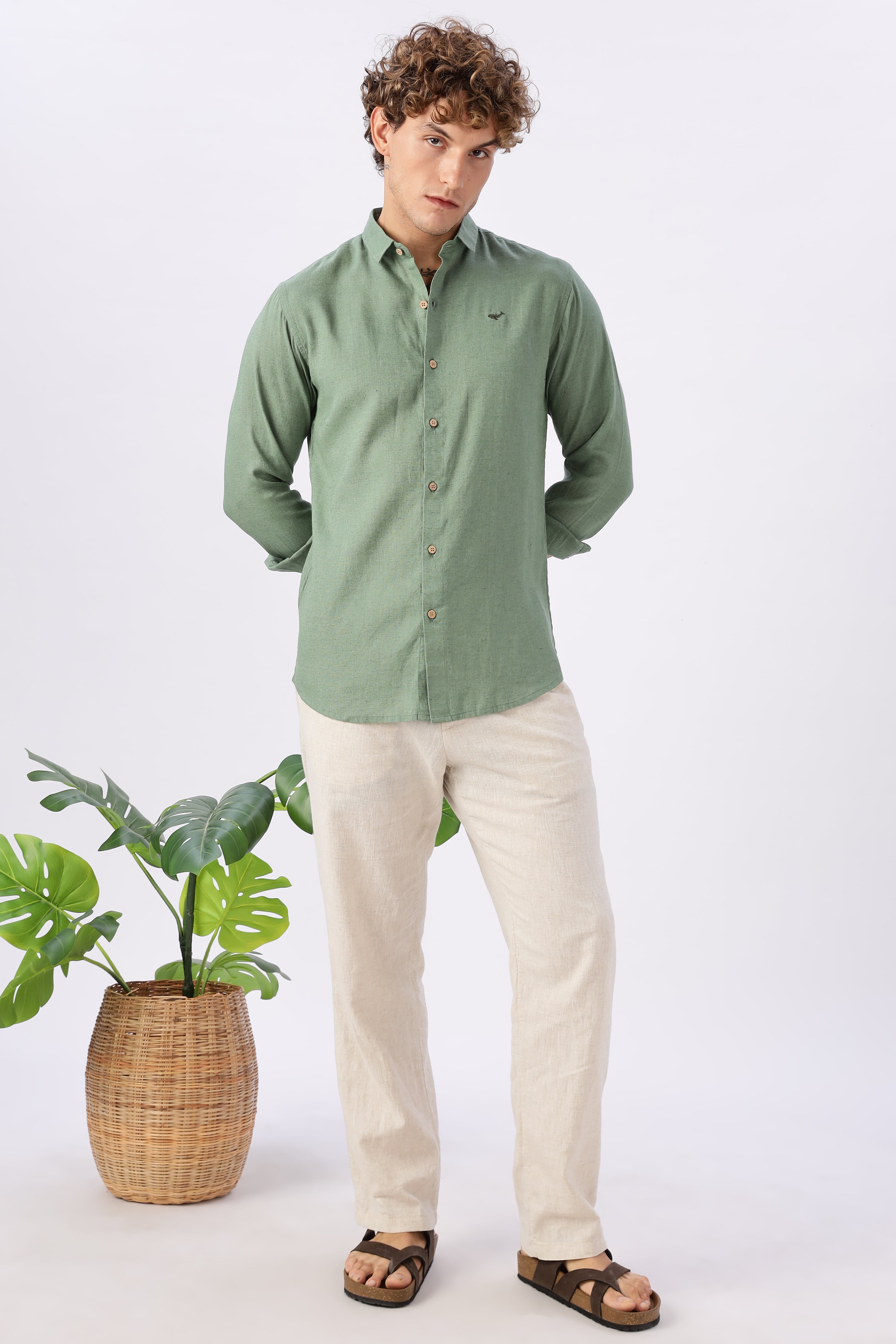 Green 100% Linen 44 Lea Shirt