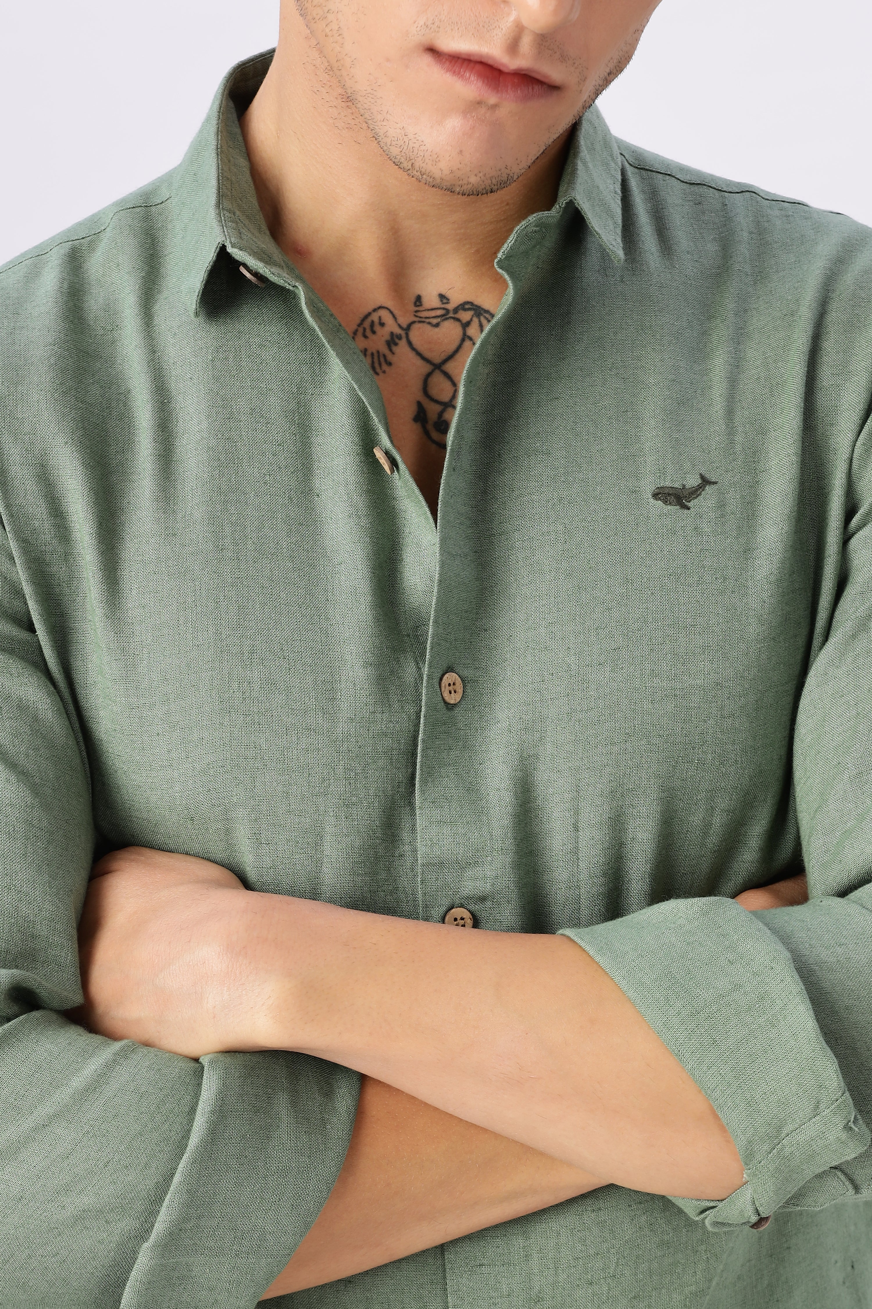 Green 100% Linen 44 Lea Shirt