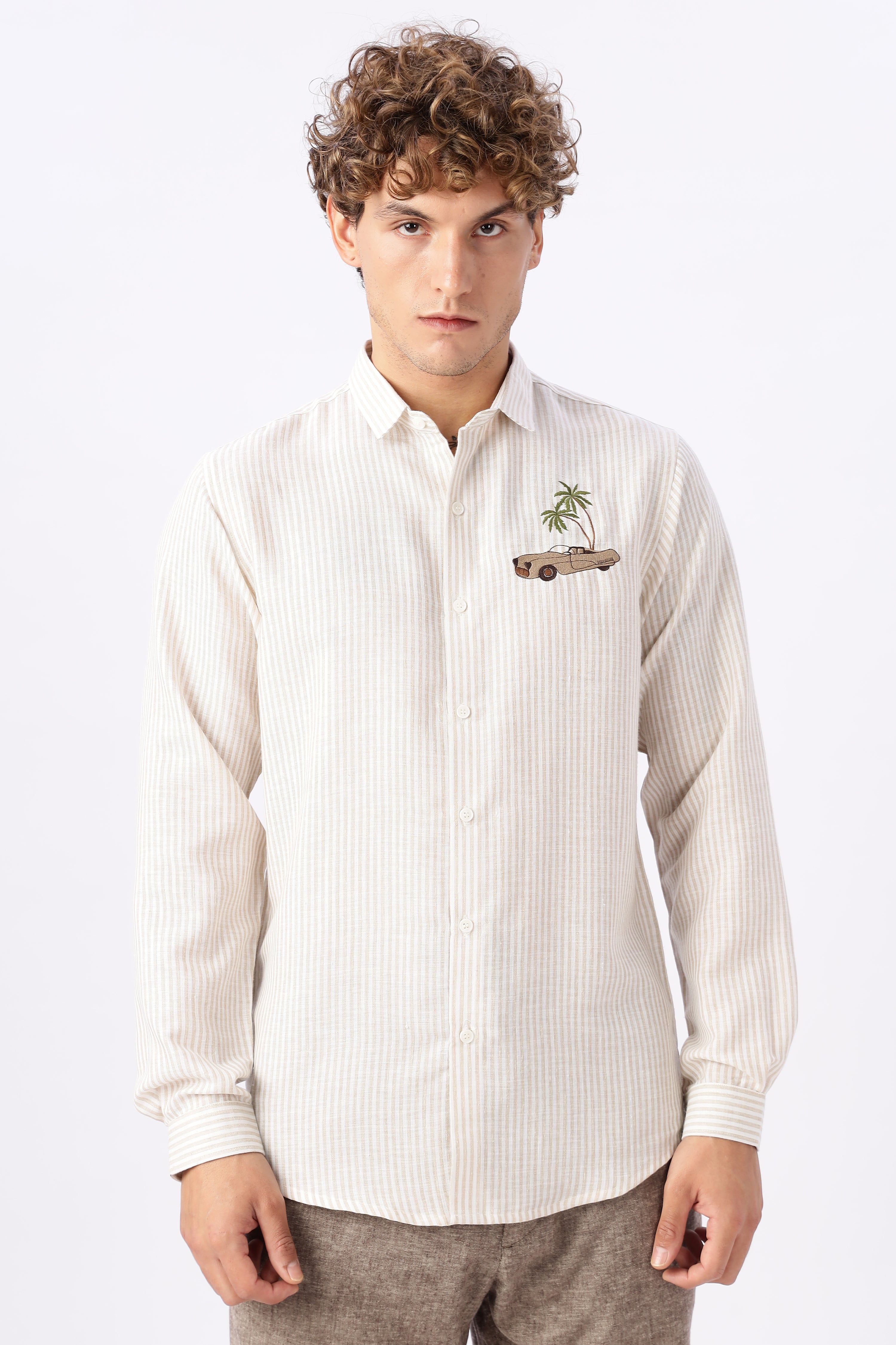 Palm Drive Embroidered Stripes Shirt