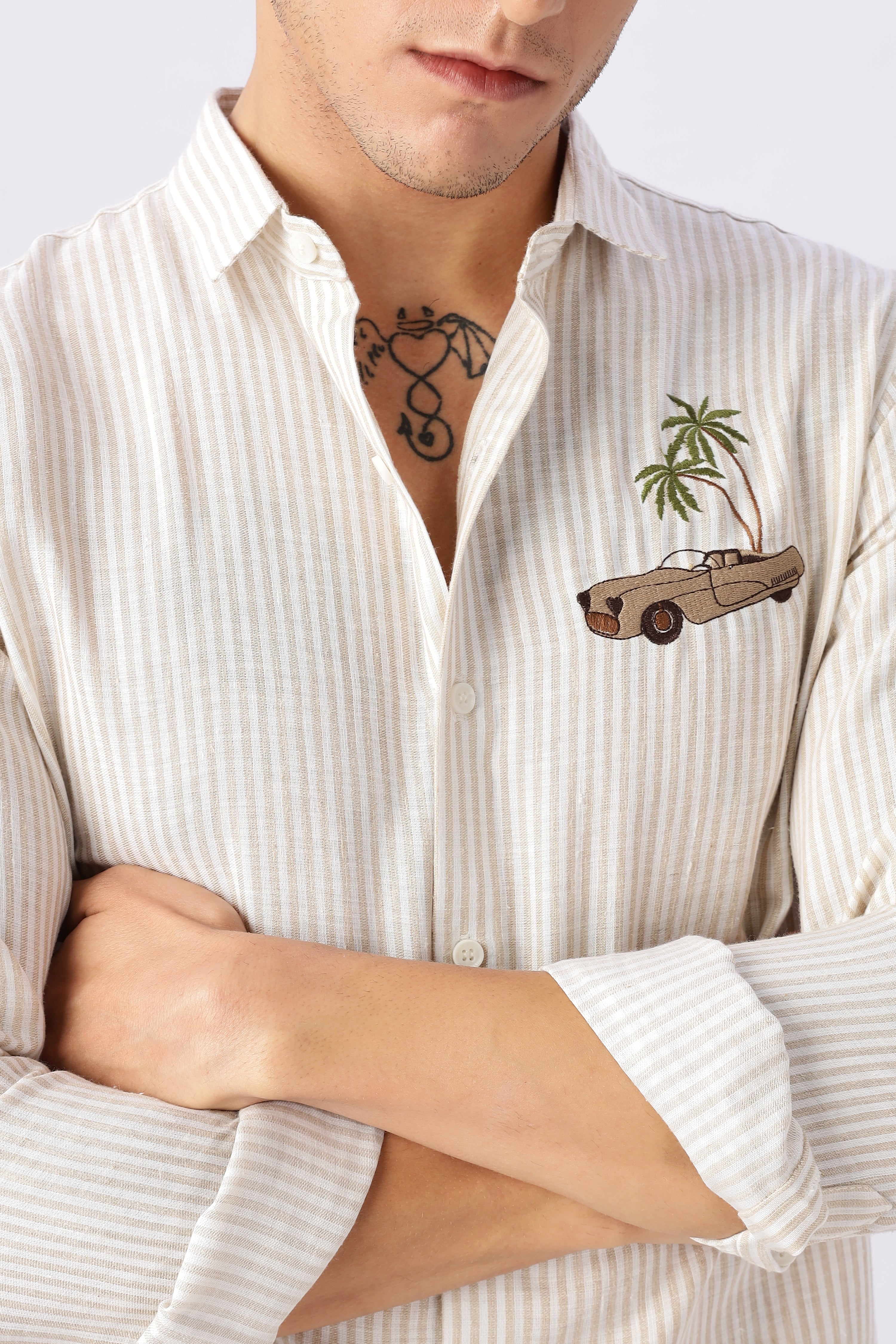 Palm Drive Embroidered Stripes Shirt