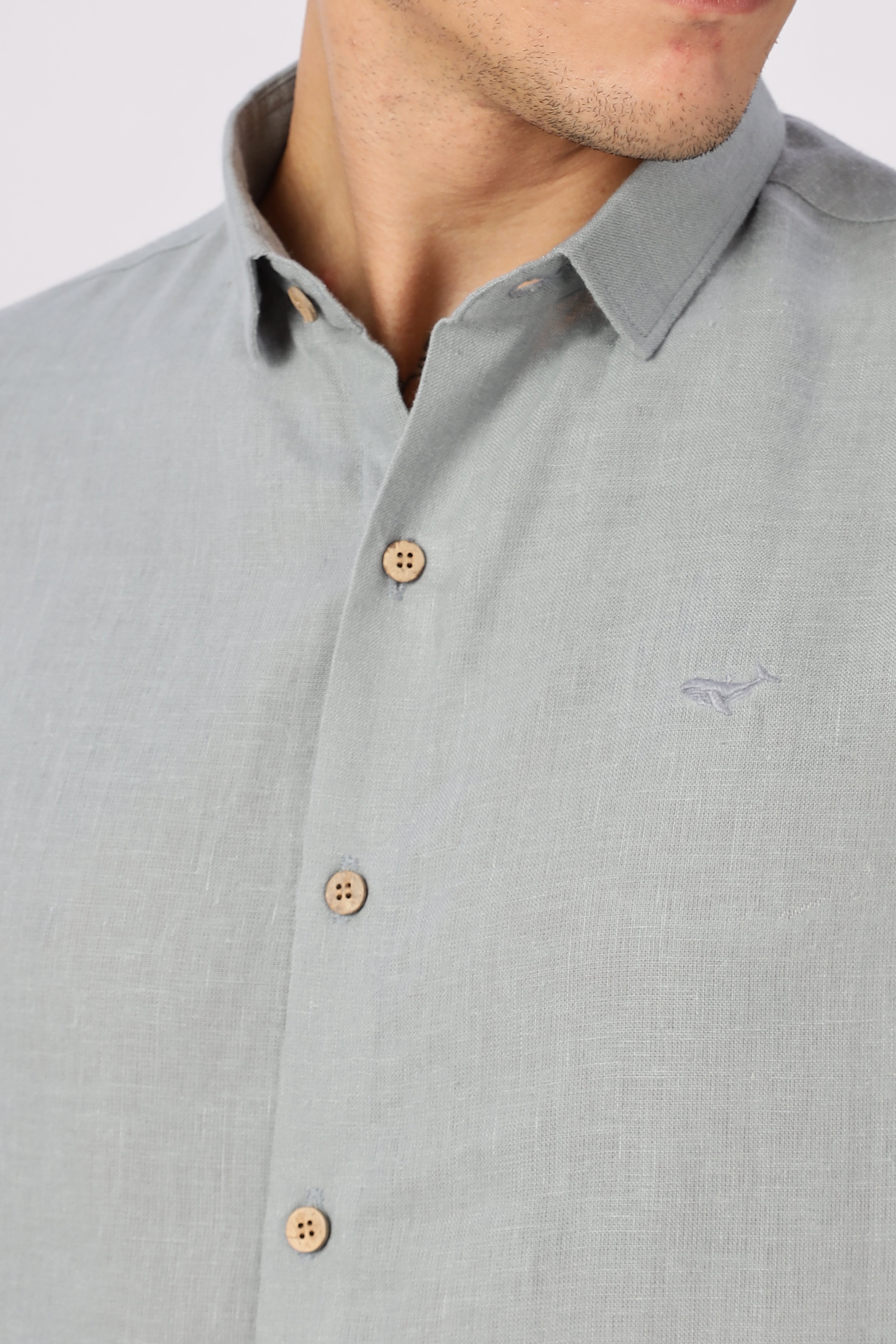 Grey 100% Linen 44 Lea Shirt